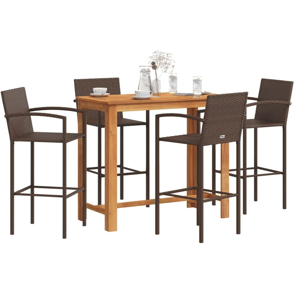 Vidaxl 5 Piece Patio Bar Set Brown Solid Wood Acacia And Poly Rattan