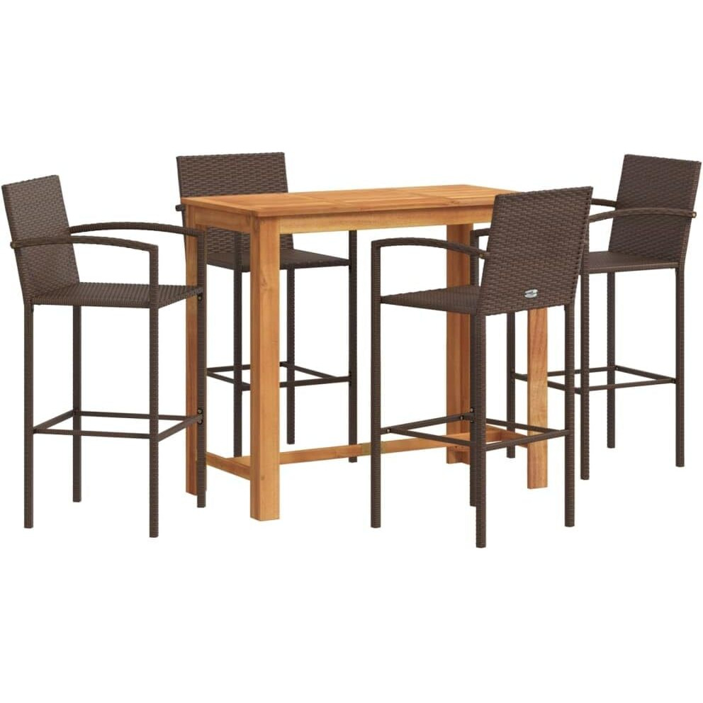 Vidaxl 5 Piece Patio Bar Set Brown Solid Wood Acacia And Poly Rattan