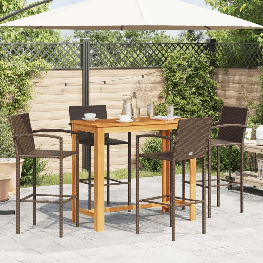 Vidaxl 5 Piece Patio Bar Set Brown Solid Wood Acacia And Poly Rattan