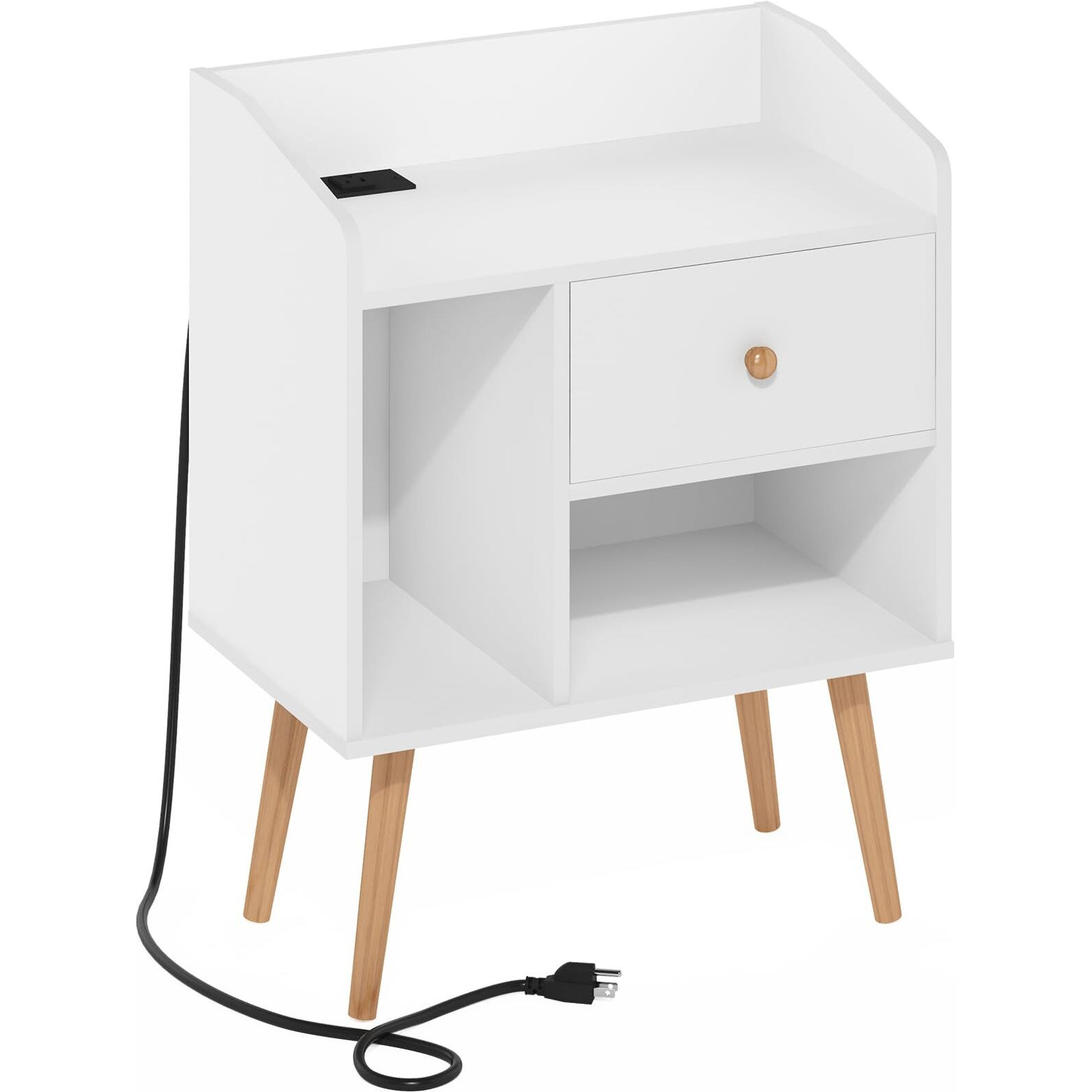 Mid Century Style End Table  Side Table With Usb And Type-C Charging Station