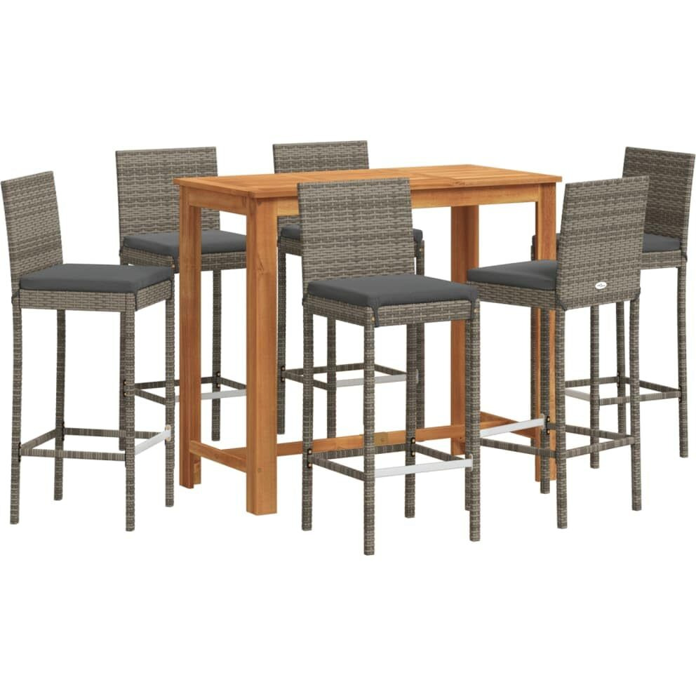Vidaxl 7 Piece Patio Bar Set Gray Solid Wood Acacia And Poly Rattan