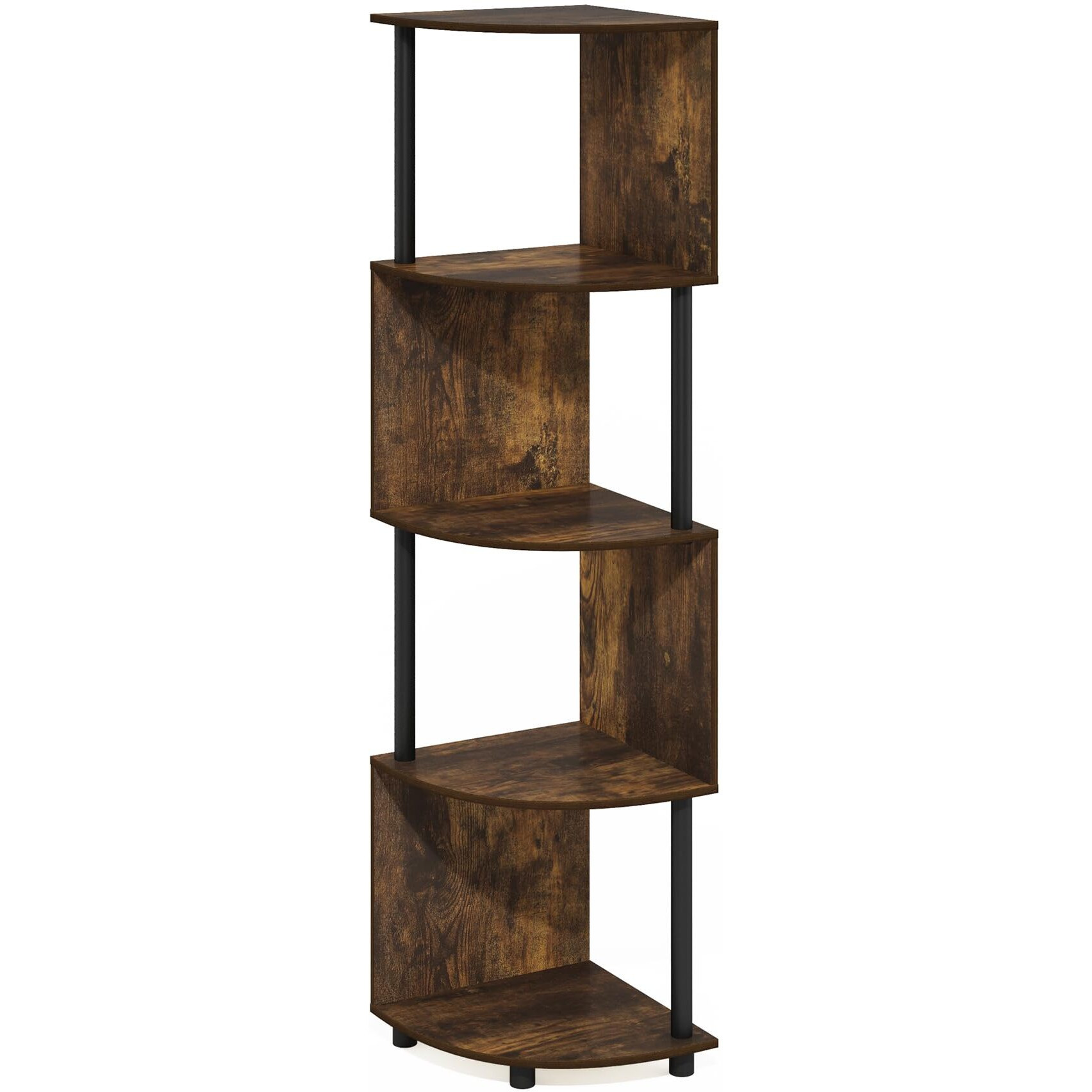 Econ 4-Tier Zigzag Corner Shelf Bookcase  Bookshelf  Amber Pine/Black
