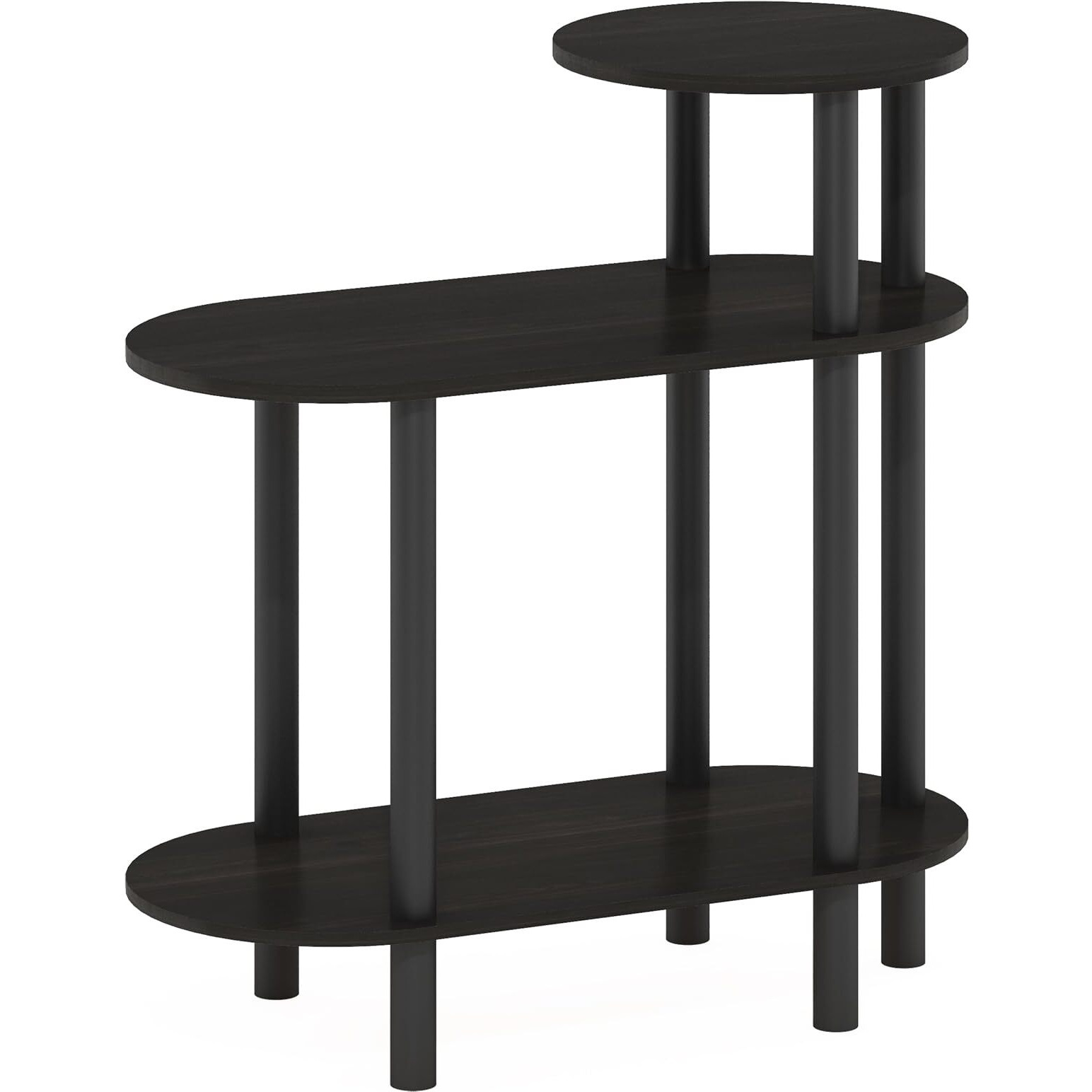 3-Tier Oval Sofa Side Table  End Table With Open Shelves  Espresso/Black