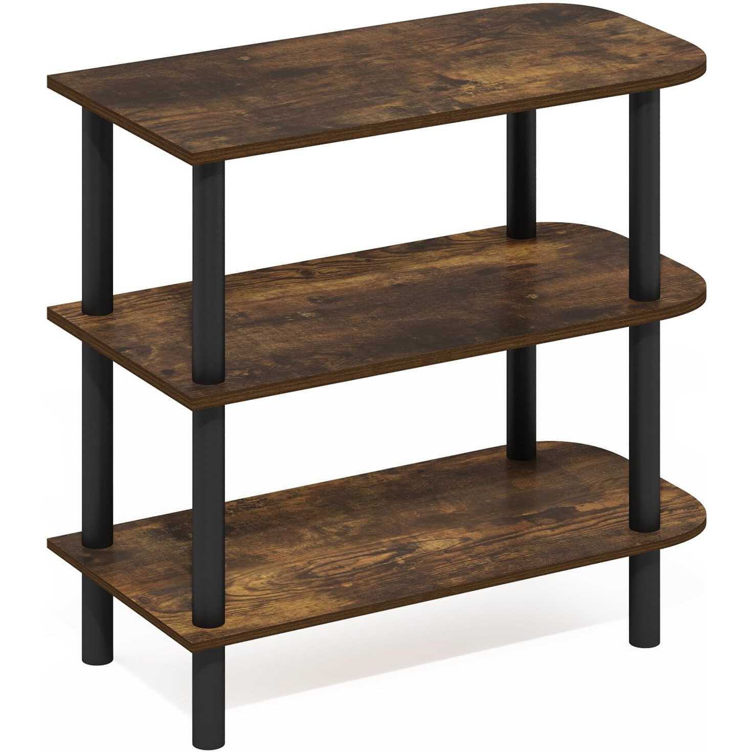 3-Tier Curved Freestanding Shoe Rack Storage Organizer  Amber Pine/Black