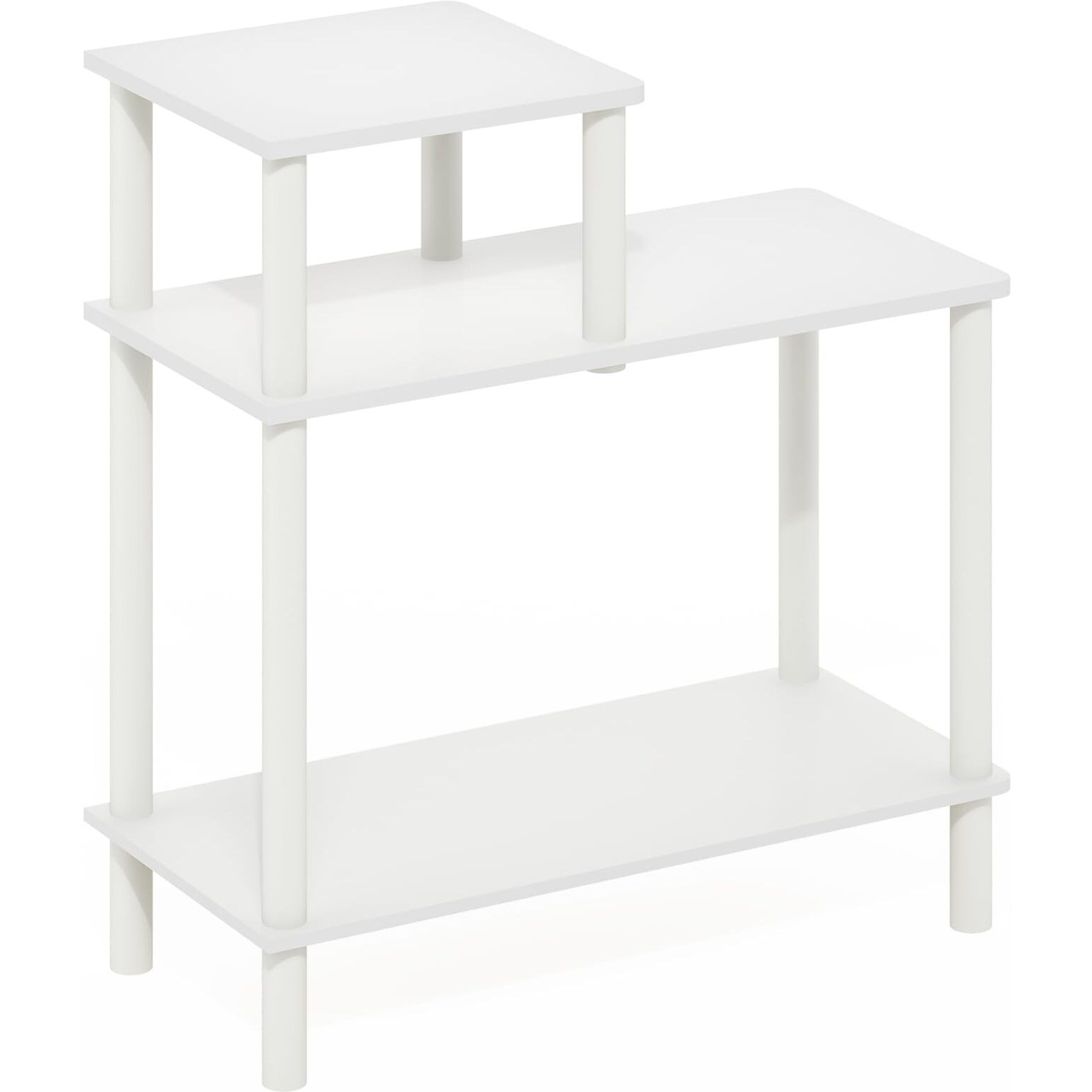 3-Tier Rectangular Sofa Side Table  End Table With Open Shelves  White/White