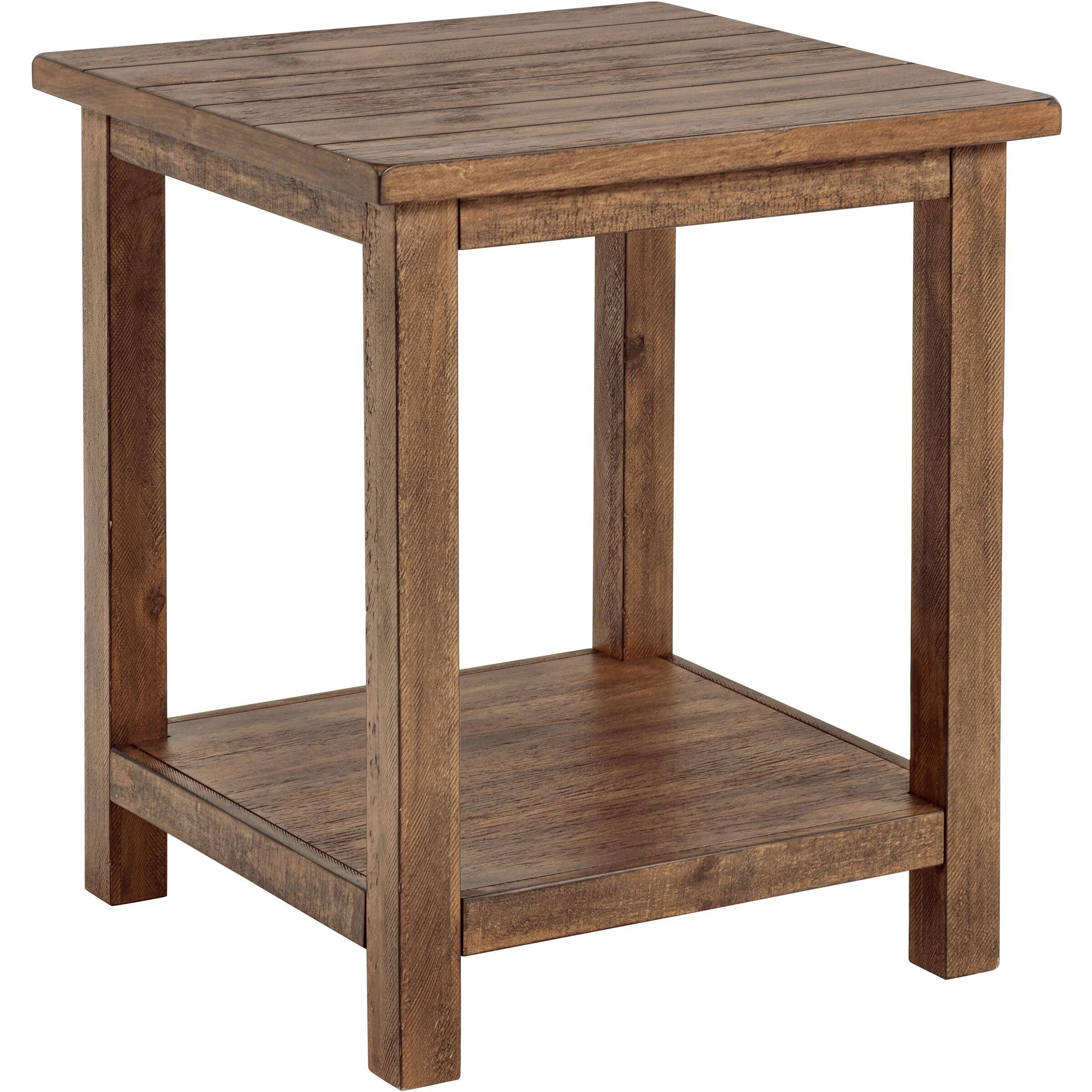 Payne Wood End Table With Shelf Distressed Brown