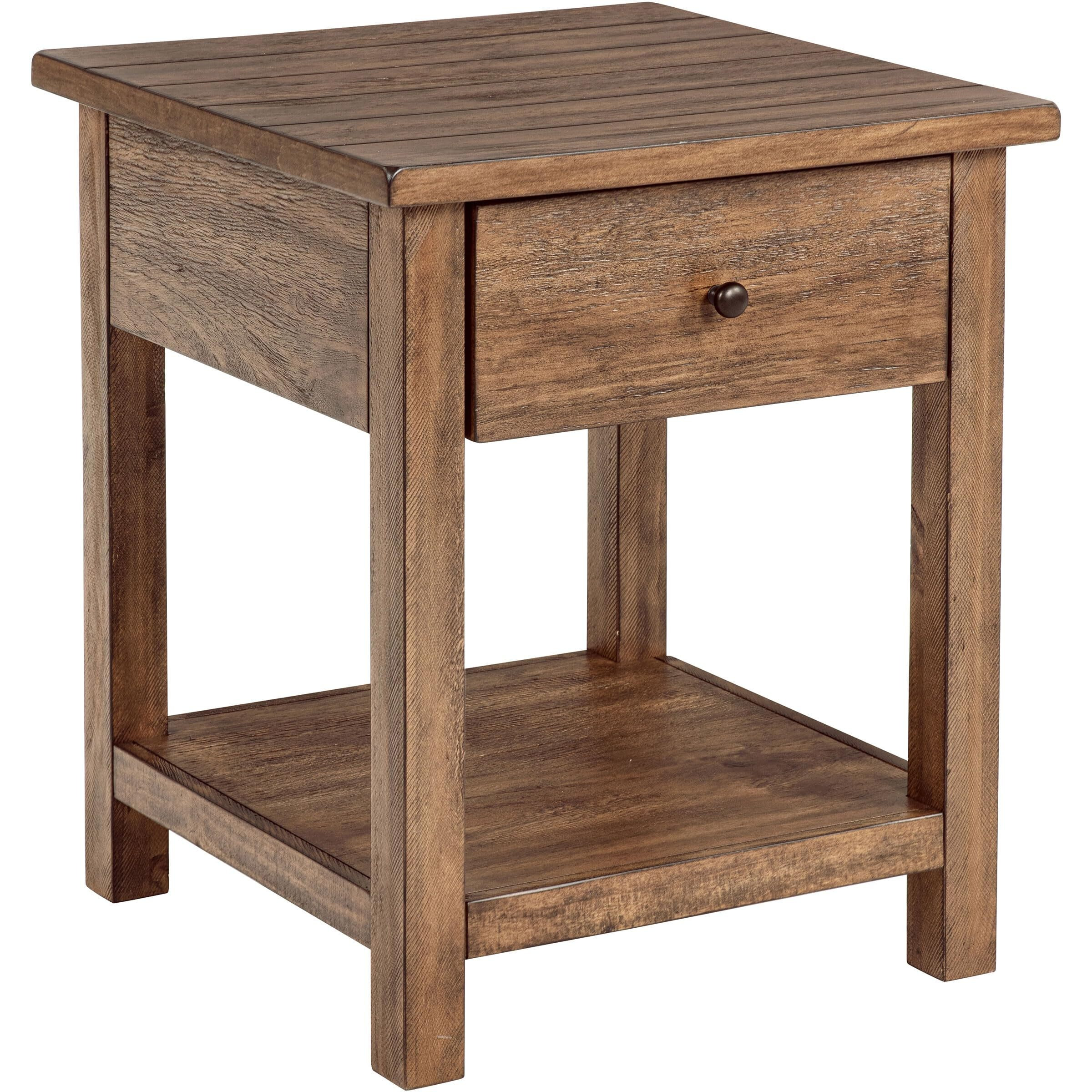 Payne 1-Drawer Wood End Table With Shelf Distressed Brown
