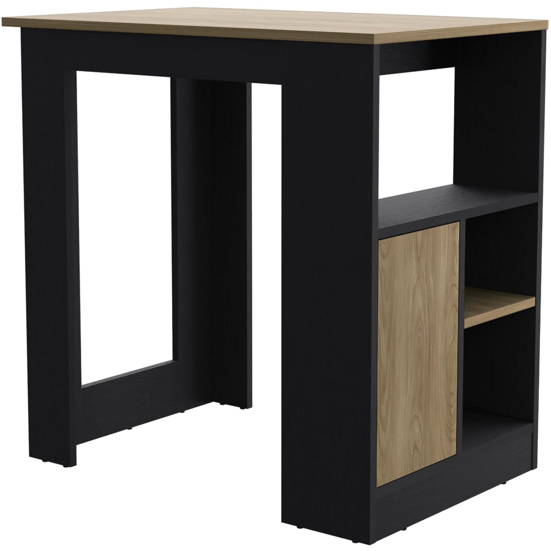Kitchen Island 36"" H  Three Shelves And One Cabinet   Black / Natural Oak