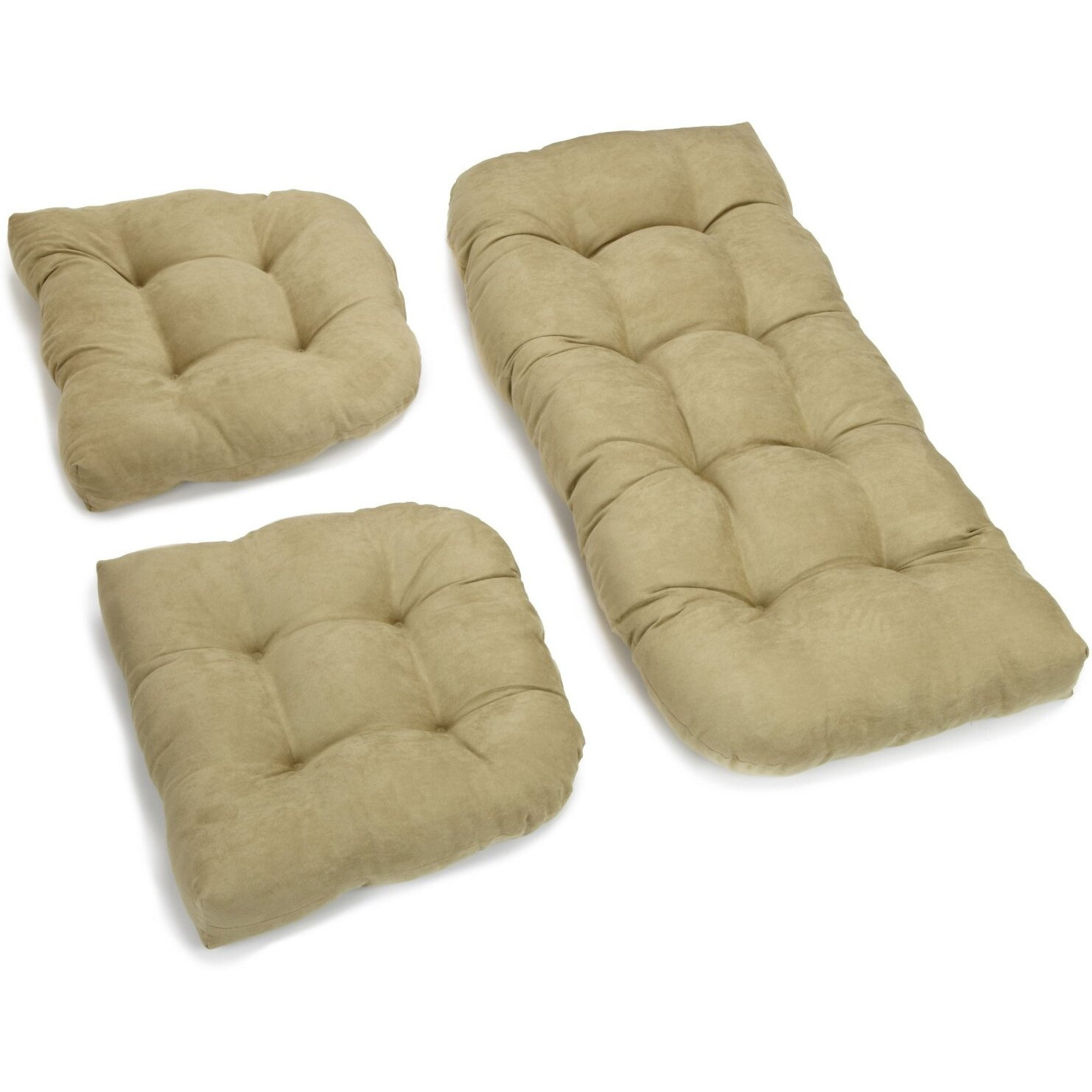 U-Shaped Microsuede Tufted Settee Cushion Set (Set Of 3) - Sage