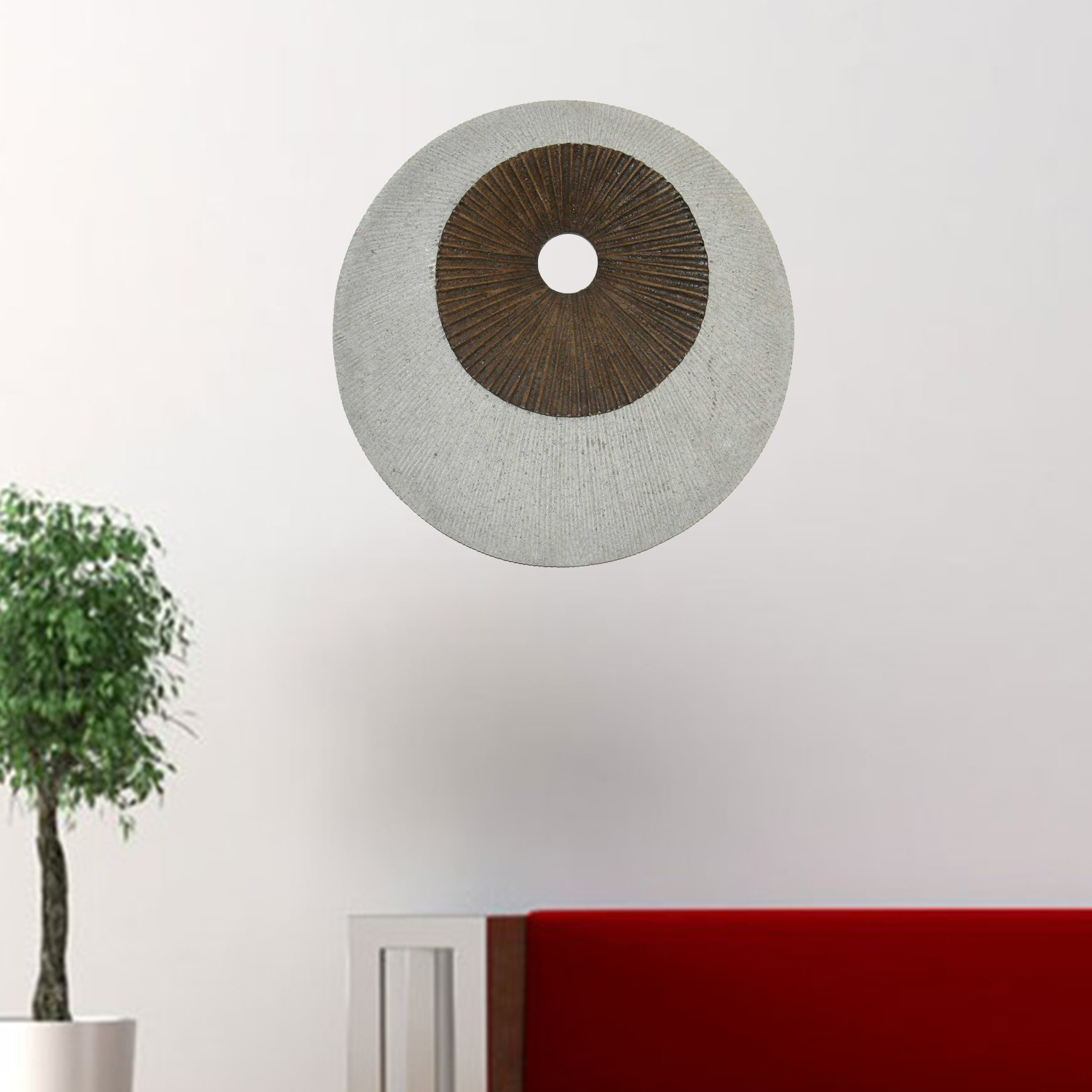 1 X 14 X 14 Brown & Gray Round Ribbed  Wall Decor