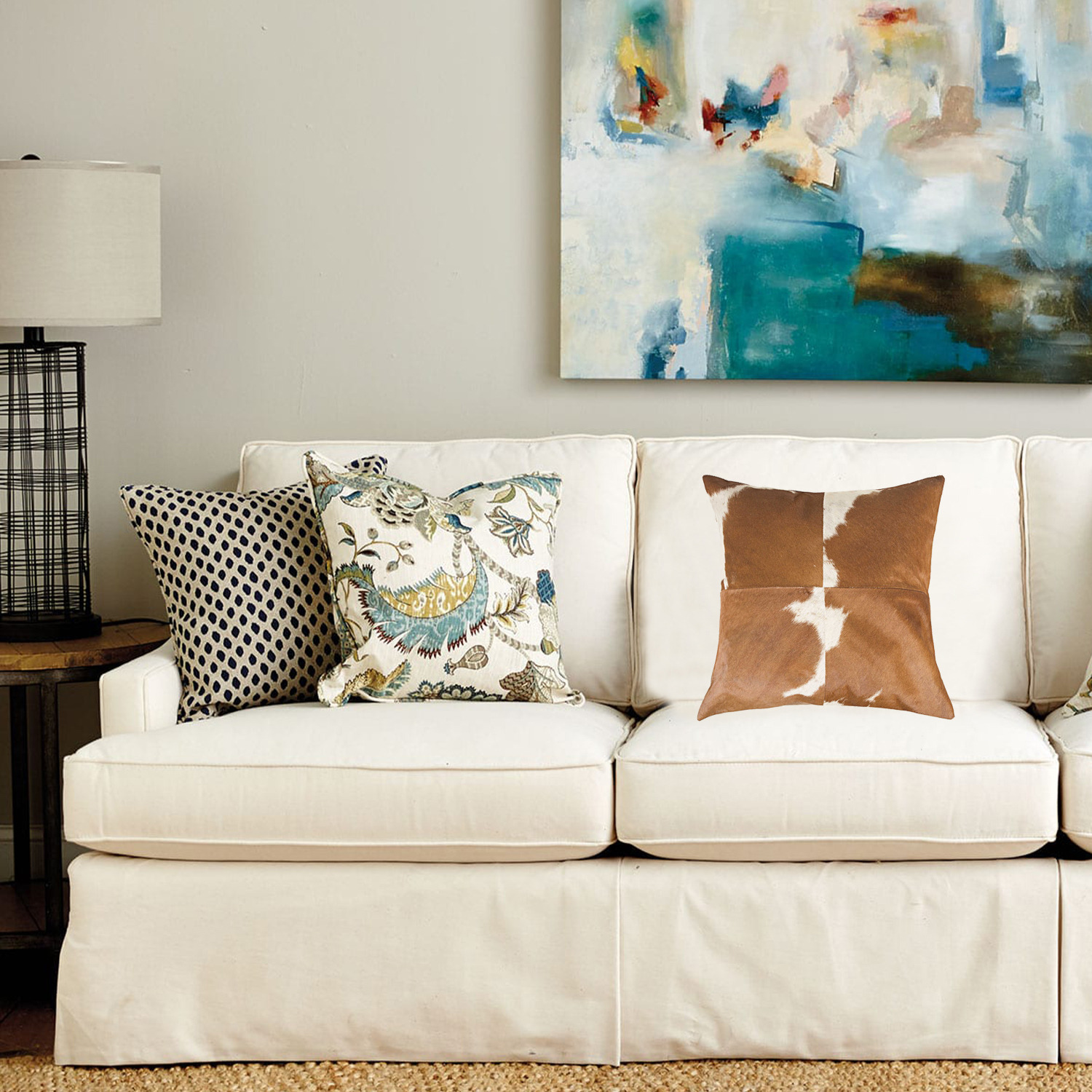 18"" X 18"" X 5"" White And Brown Quattro  Pillow