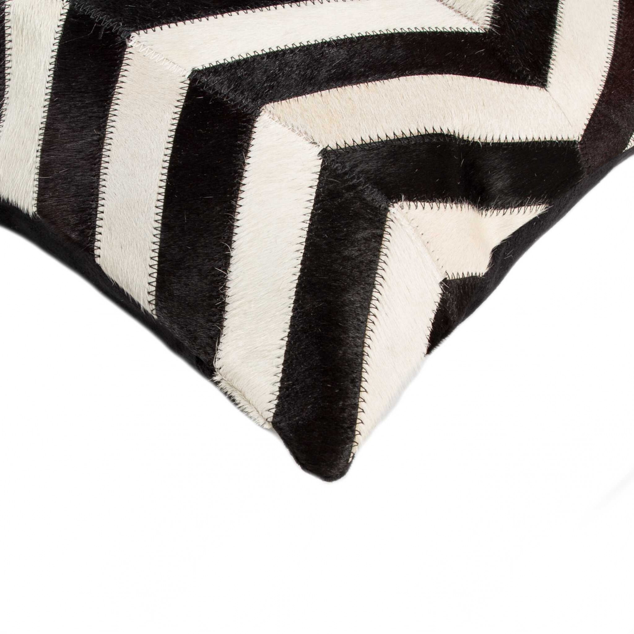18"" X 18"" X 5"" Lovely Black And Natural Kobe Cowhide  Pillow