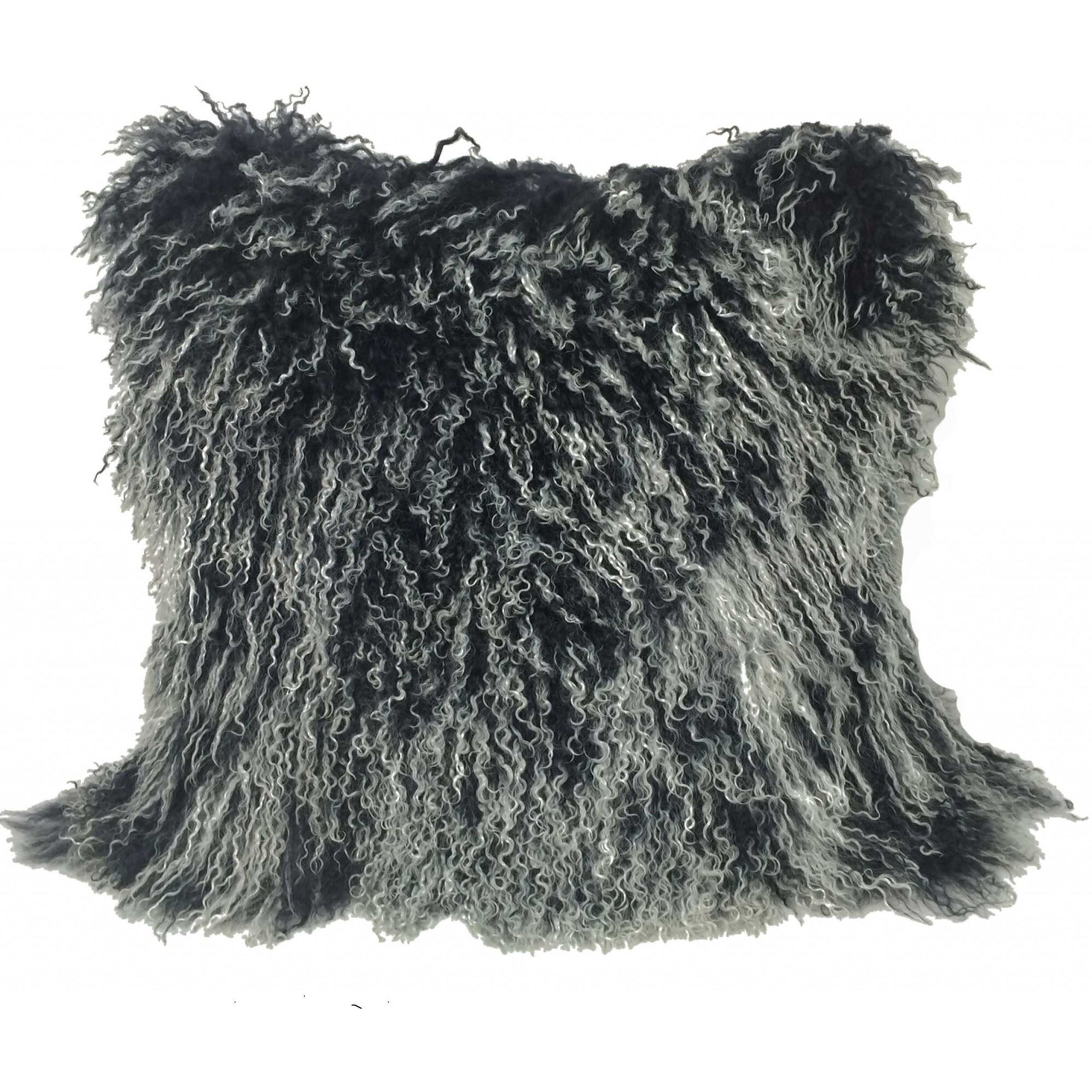 20"" Black White Genuine Tibetan Lamb Fur Pillow With Microsuede Backing