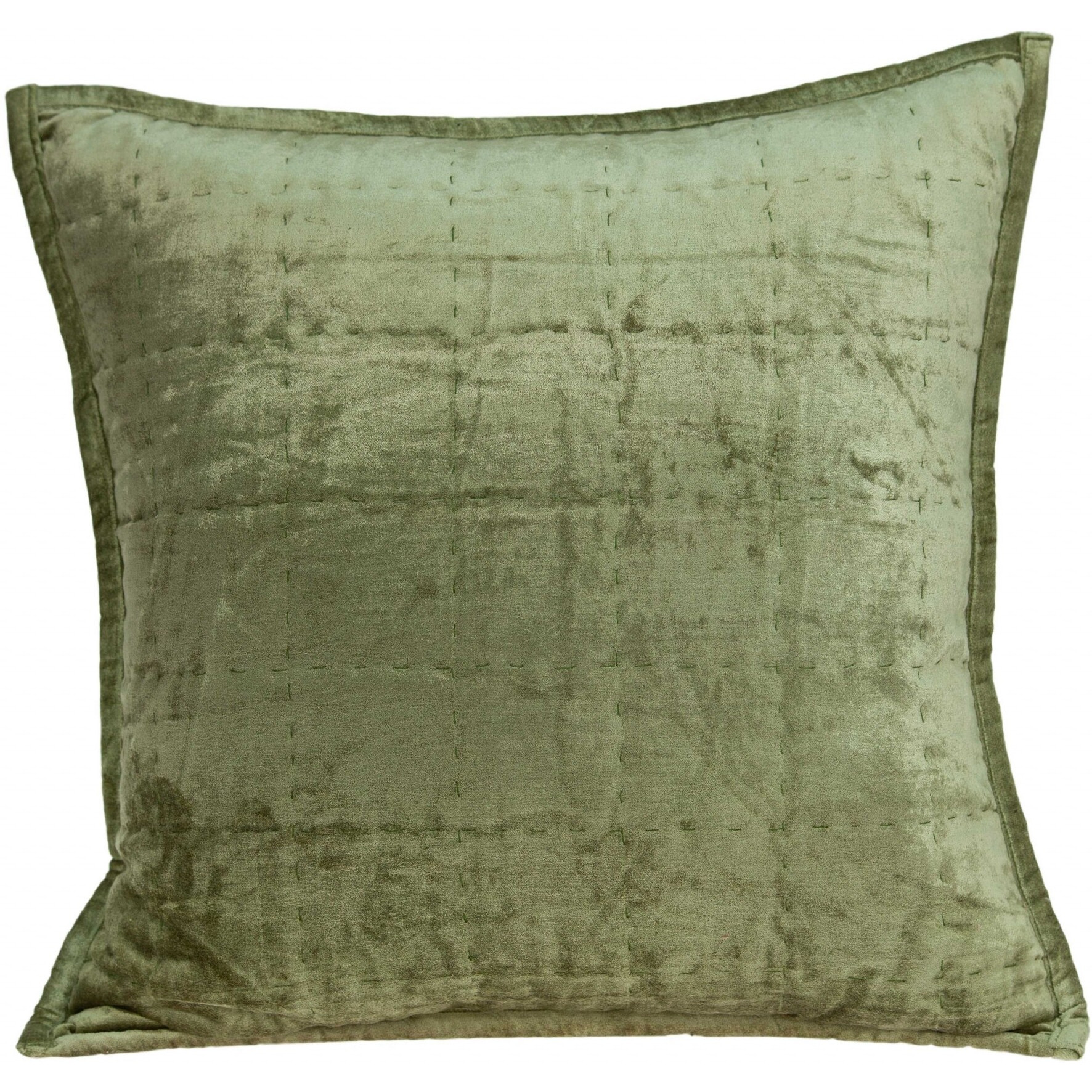 20"" X 7"" X 20"" Transitional Olive Solid Quilted Pillow Cover With Poly Insert