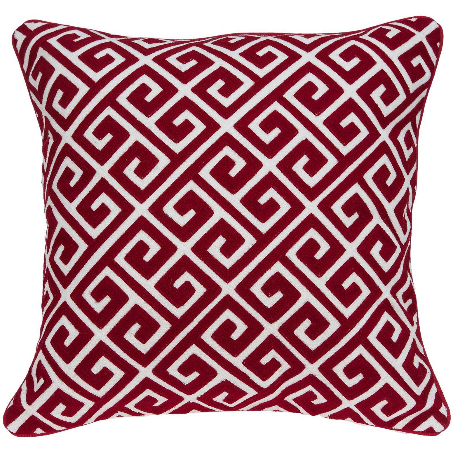 20"" X 7"" X 20"" Transitional Red And White Cotton Pillow Cover With Poly Insert