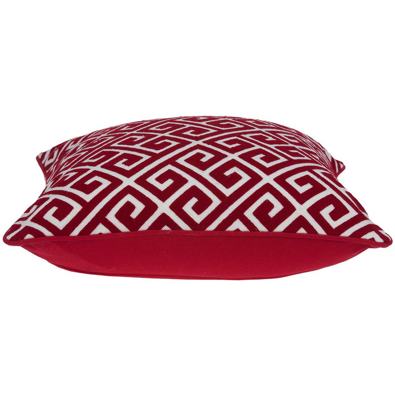 20"" X 7"" X 20"" Transitional Red And White Cotton Pillow Cover With Poly Insert