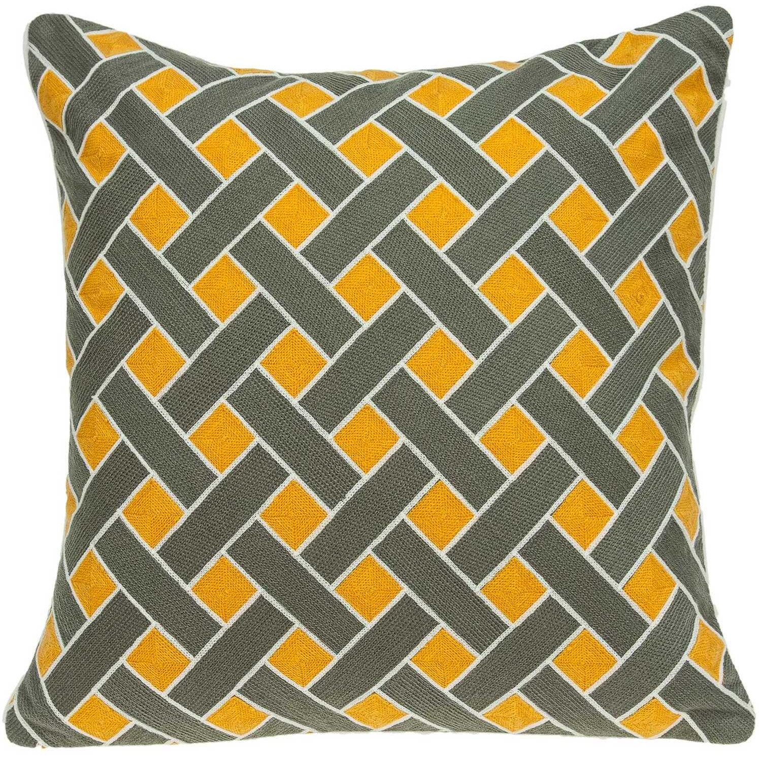 20"" X 7"" X 20"" Transitional Gray And Orange Pillow Cover With Poly Insert