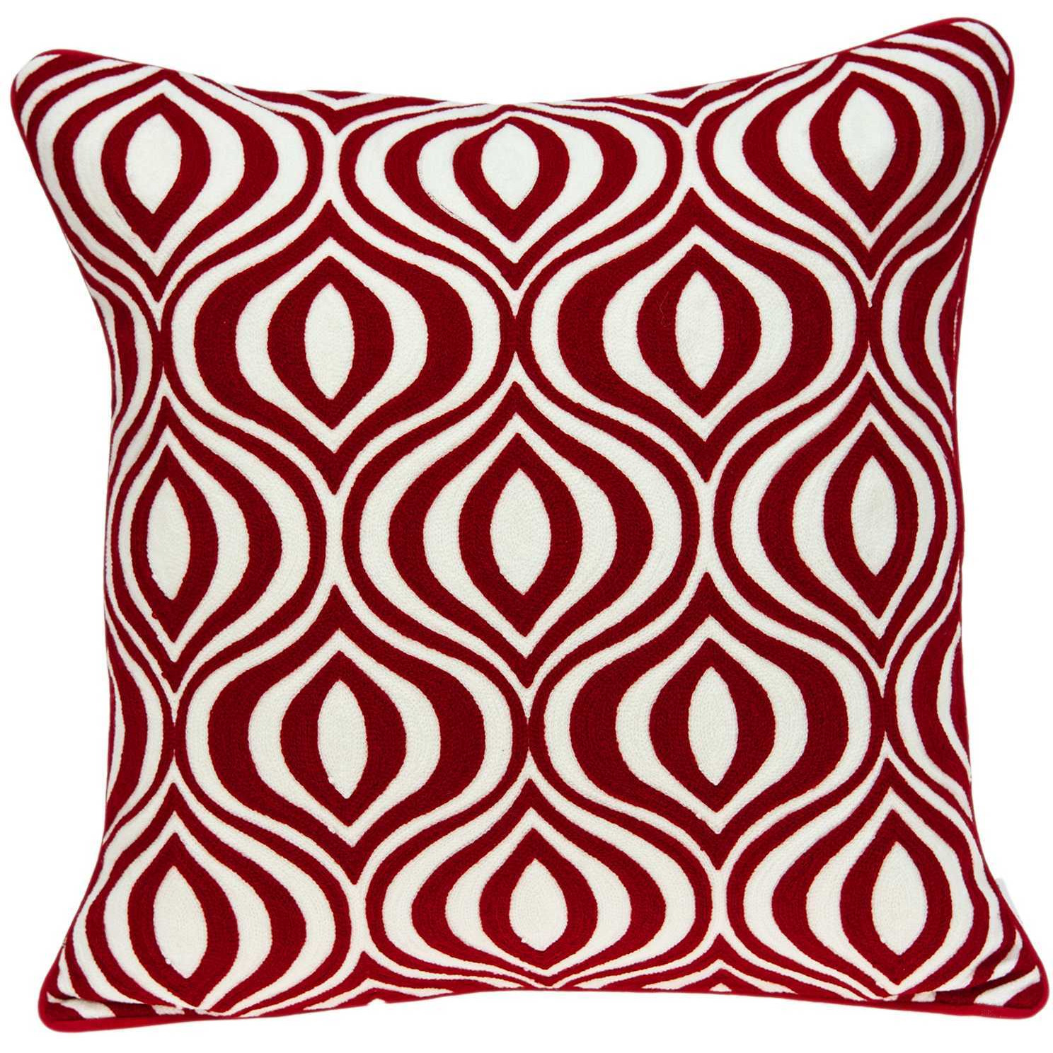 20"" X 7"" X 20"" Transitional Red And White Pillow Cover With Poly Insert