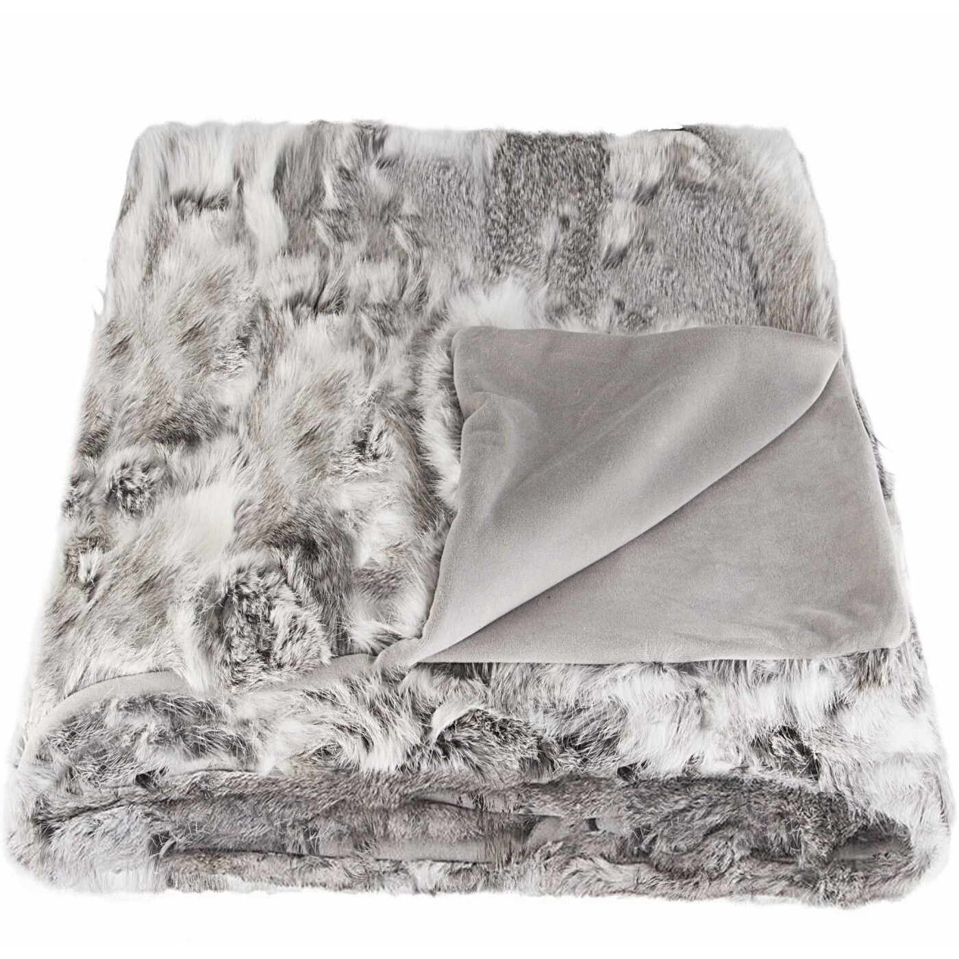 2"" X 50"" X 60"" 100% Natural Rabbit Fur Grey Throw Blanket