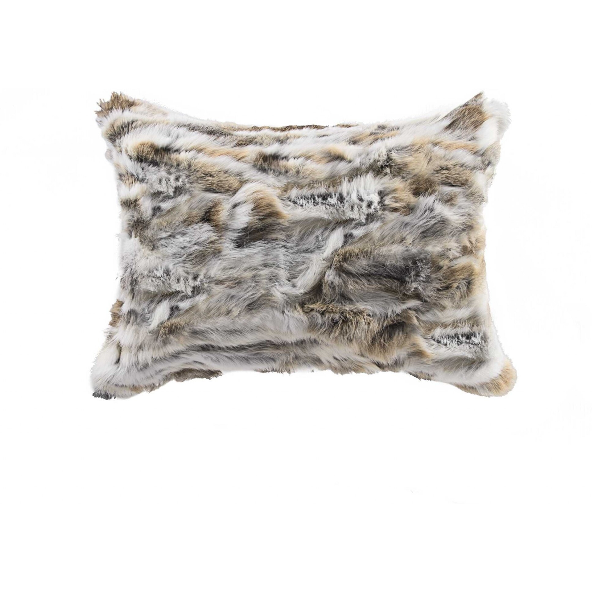 5"" X 12"" X 20"" 100% Natural Rabbit Fur Tan And White Pillow