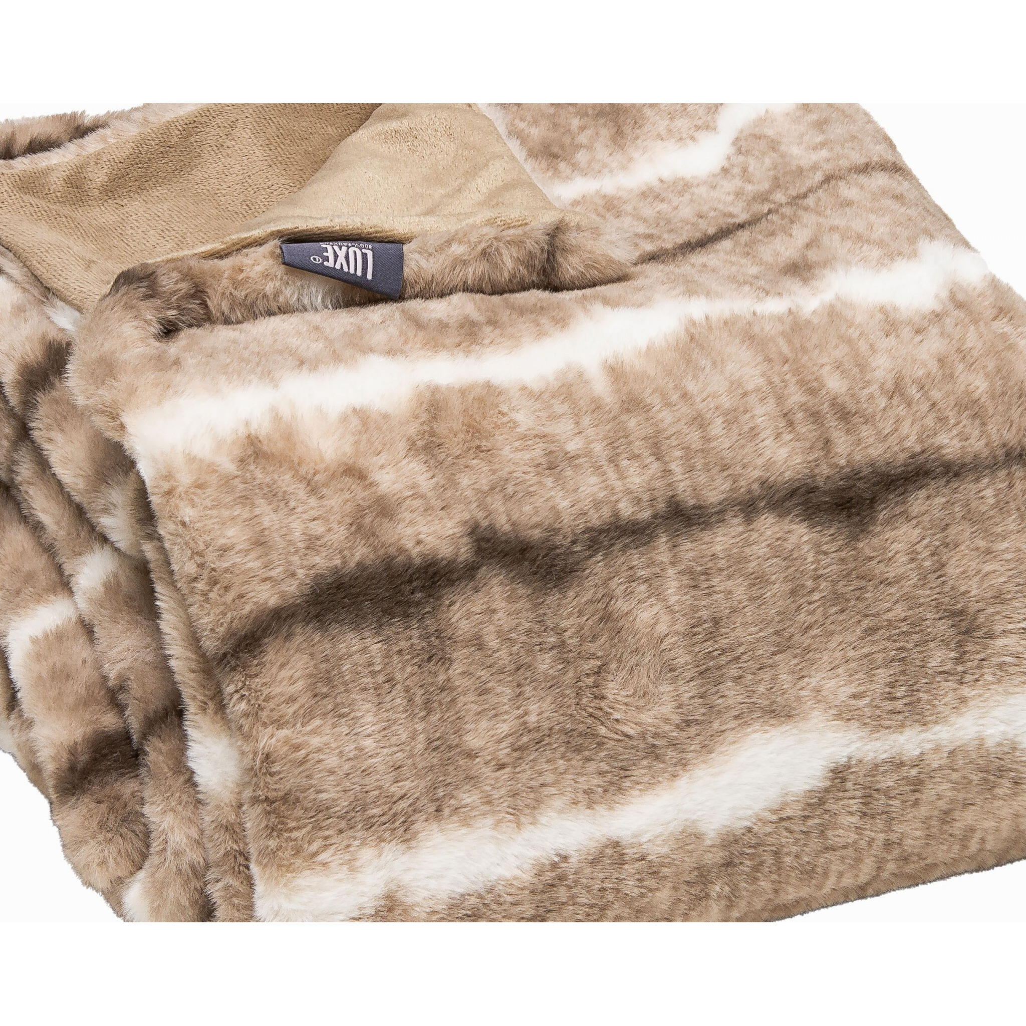 Premier Luxury Light Brown And White Faux Fur Throw Blanket