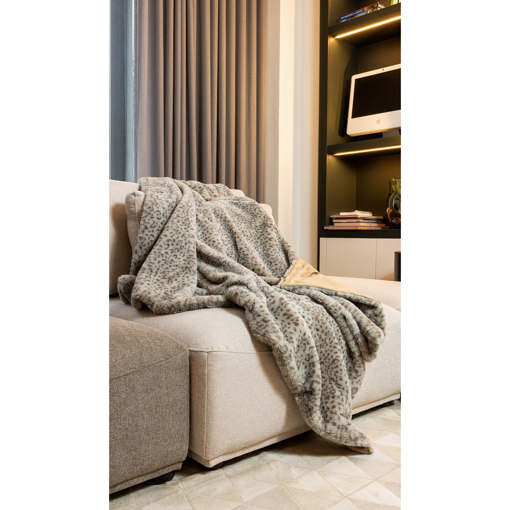 Premier Luxury Spotted Taupe And Brown Faux Fur Throw Blanket
