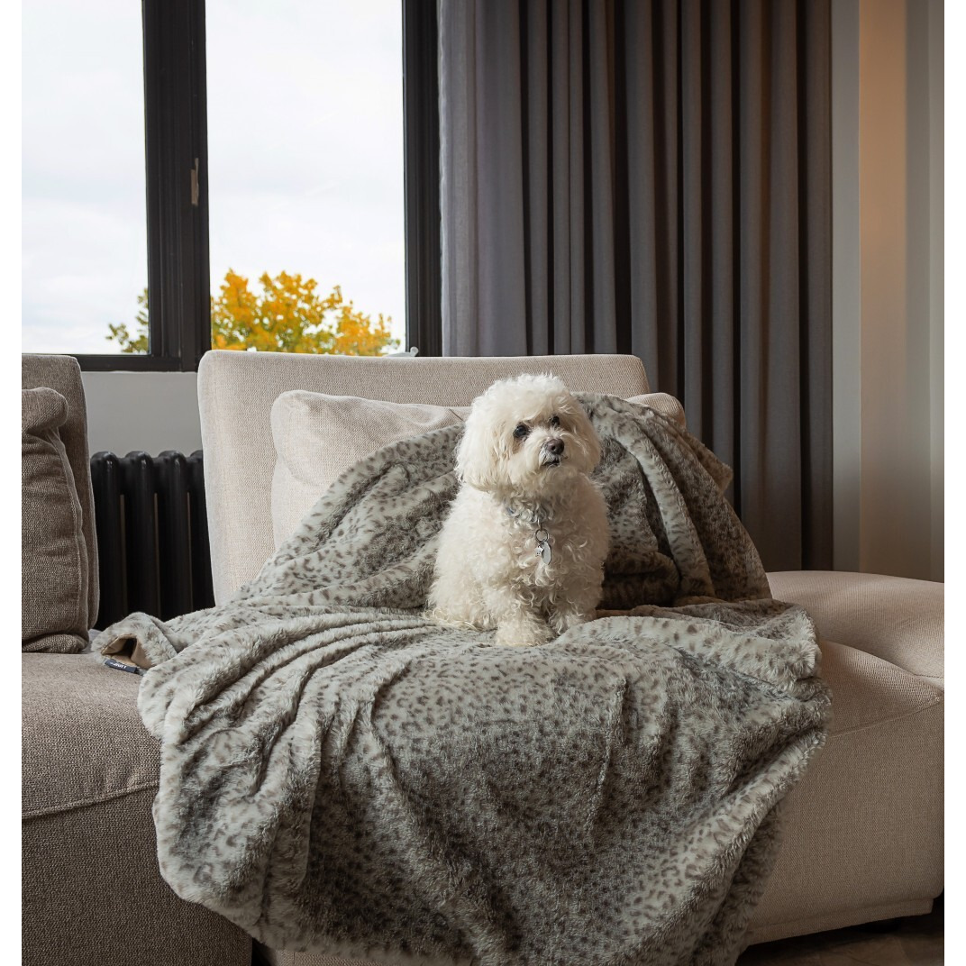 Premier Luxury Spotted Taupe And Brown Faux Fur Throw Blanket
