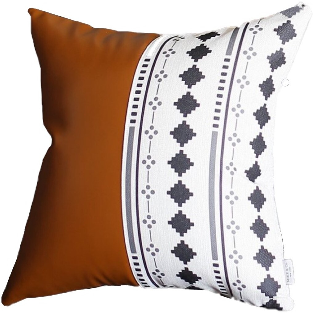 Monochromic Diamond And Brown Faux Leather Pillow Cover