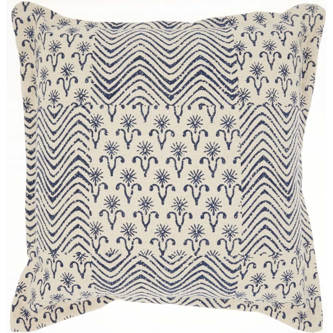 Indigo And Ivory Floral Waves Throw Pillow