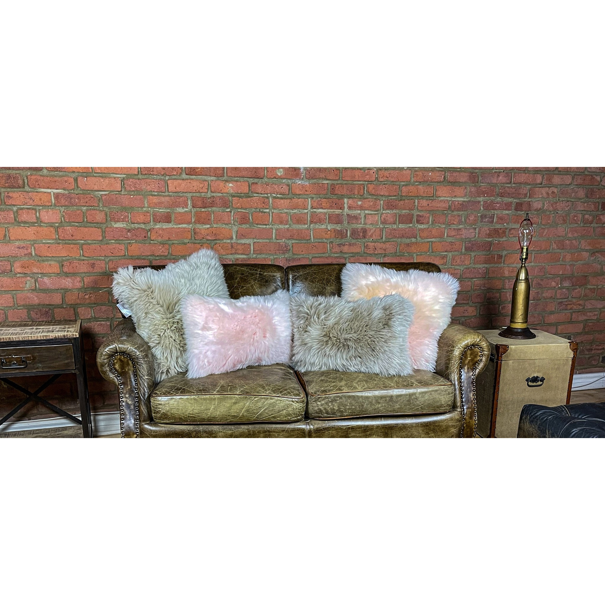 Set Of Two  Blush Natural Sheepskin Square Pillows