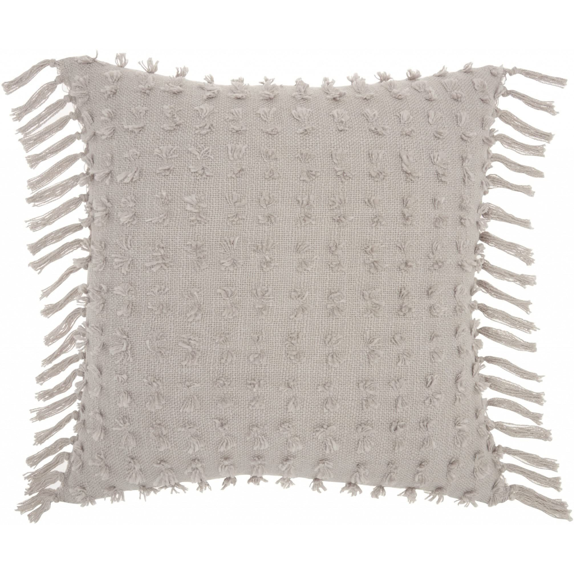 Homeroots Grey Cotton Tassel Detailed Gray Throw Pillow