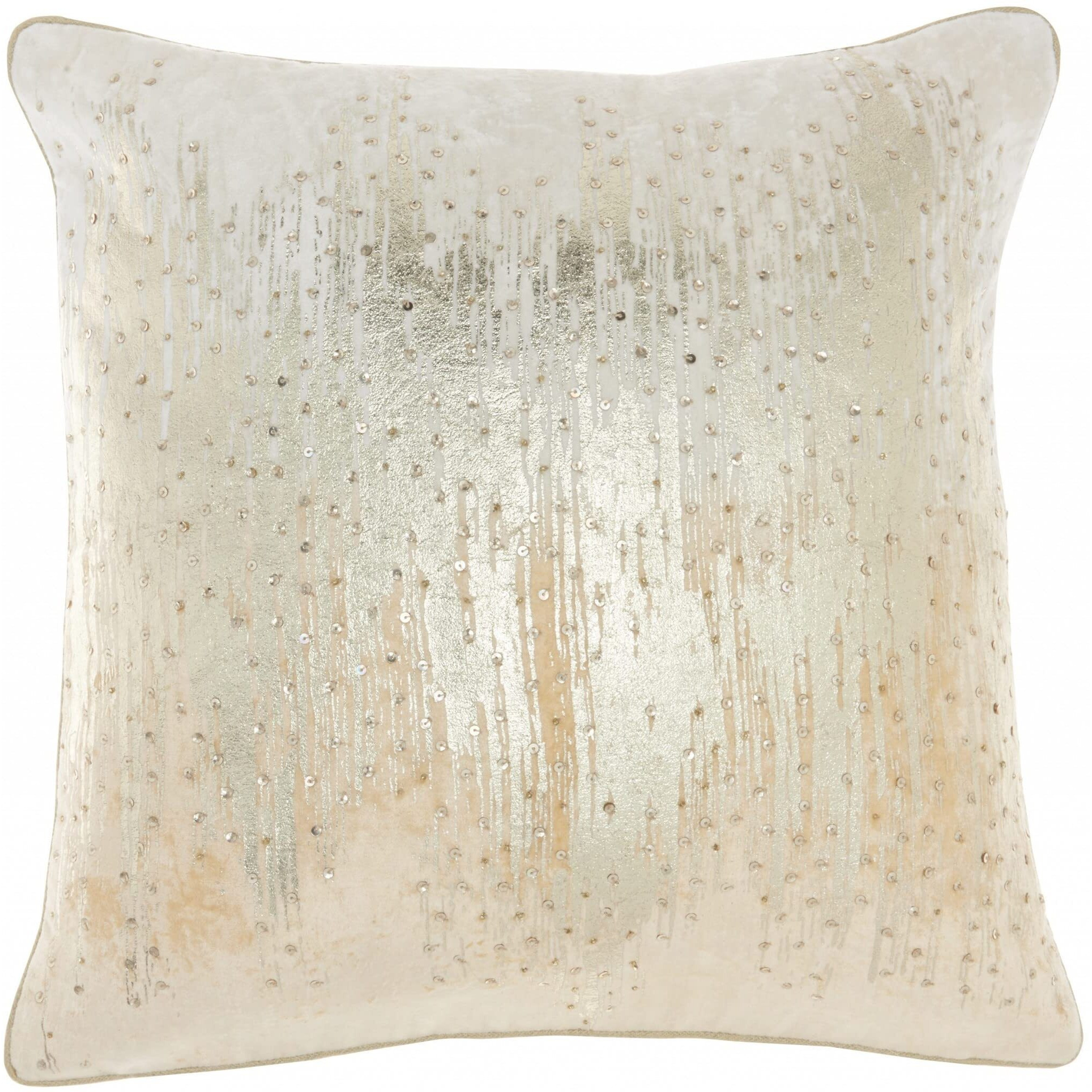 Homeroots Rose Gold Velvet Cream Sequined Ombre Throw Pillow