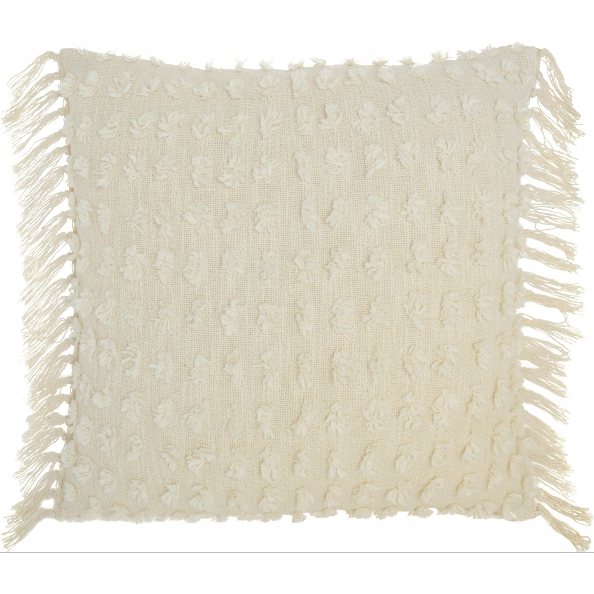 Homeroots Grey Cotton Tassel Detailed White Throw Pillow
