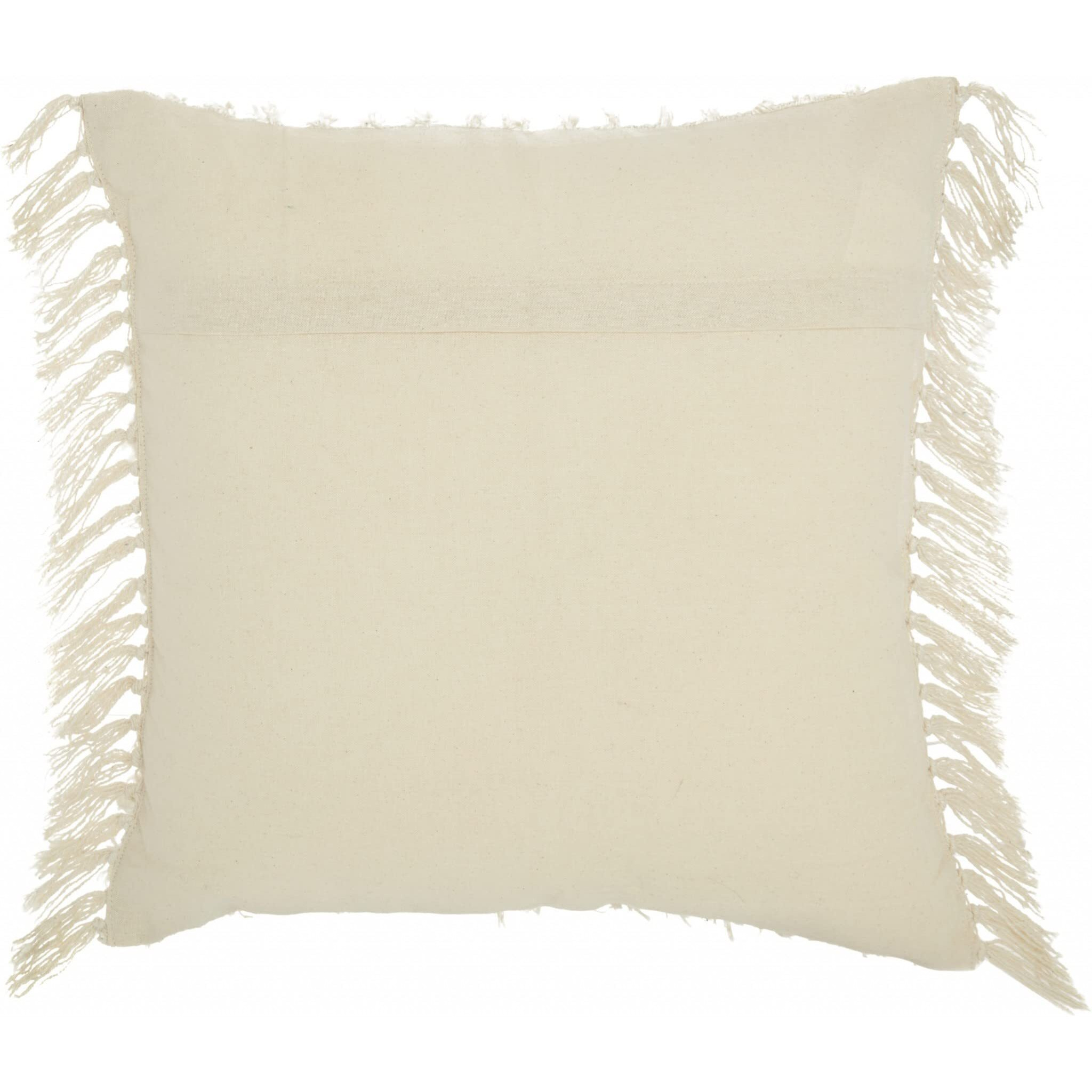 Homeroots Grey Cotton Tassel Detailed White Throw Pillow
