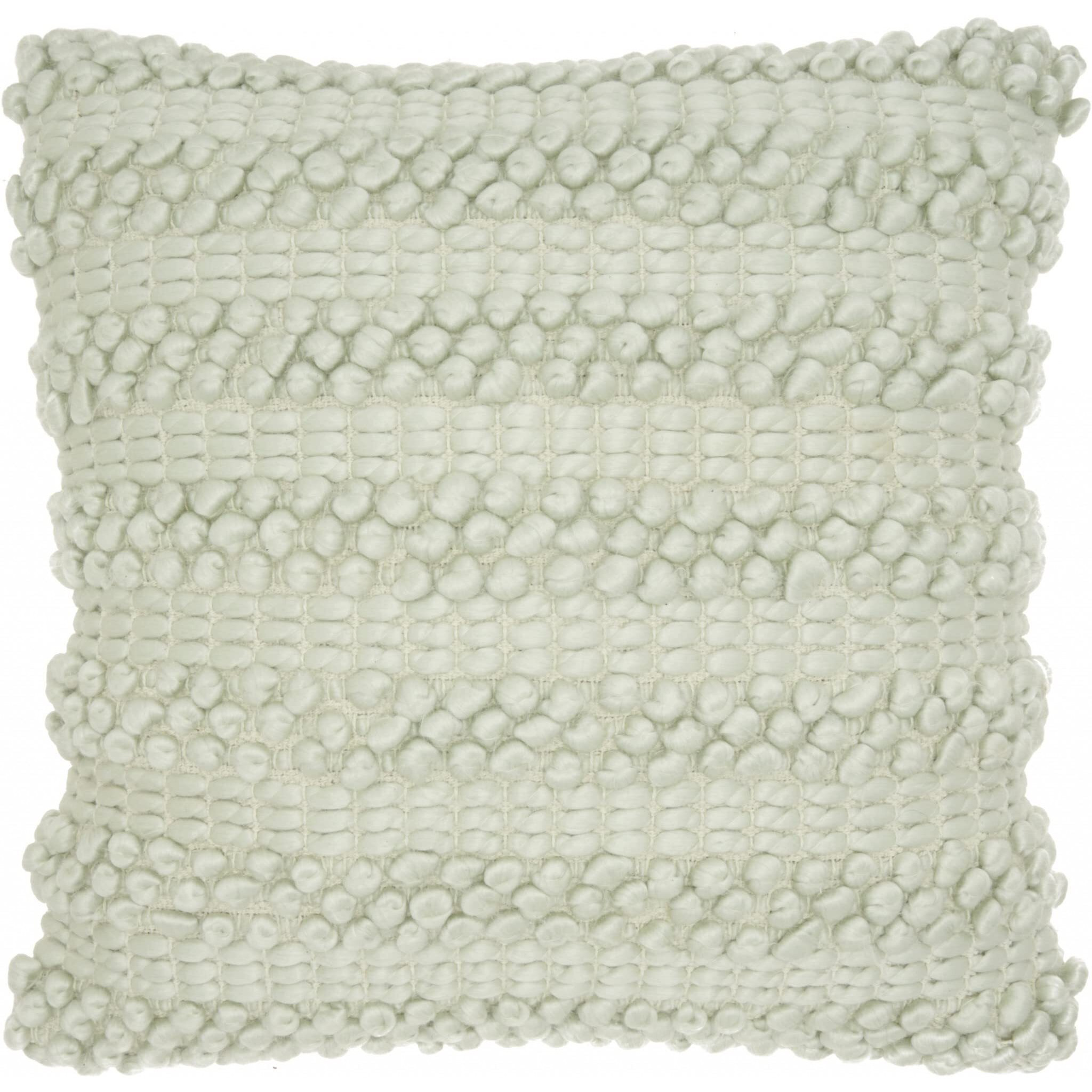 Homeroots White Acrylic Xl Mint Green Pom-Pom Detailed Throw Pillow