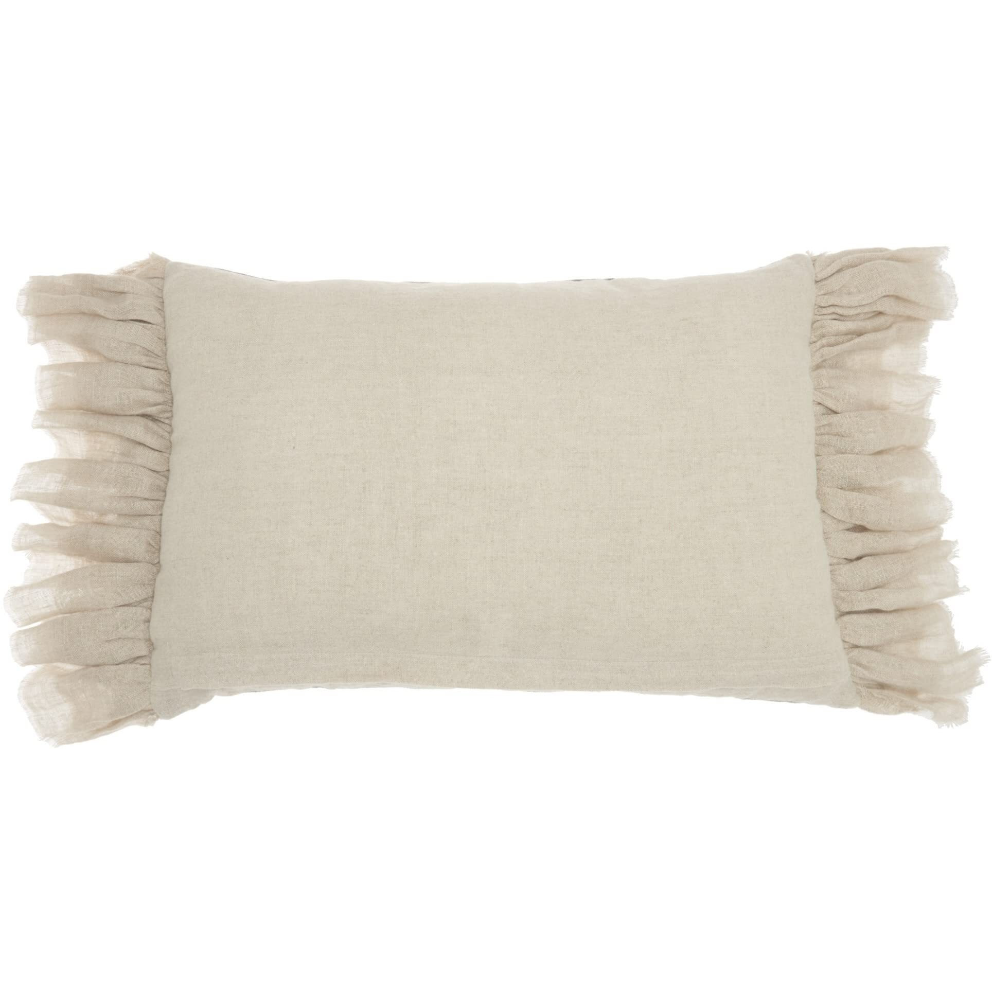 Homeroots Grey Cotton Wide Tasseled Marble Steel Blue Lumbar Pillow