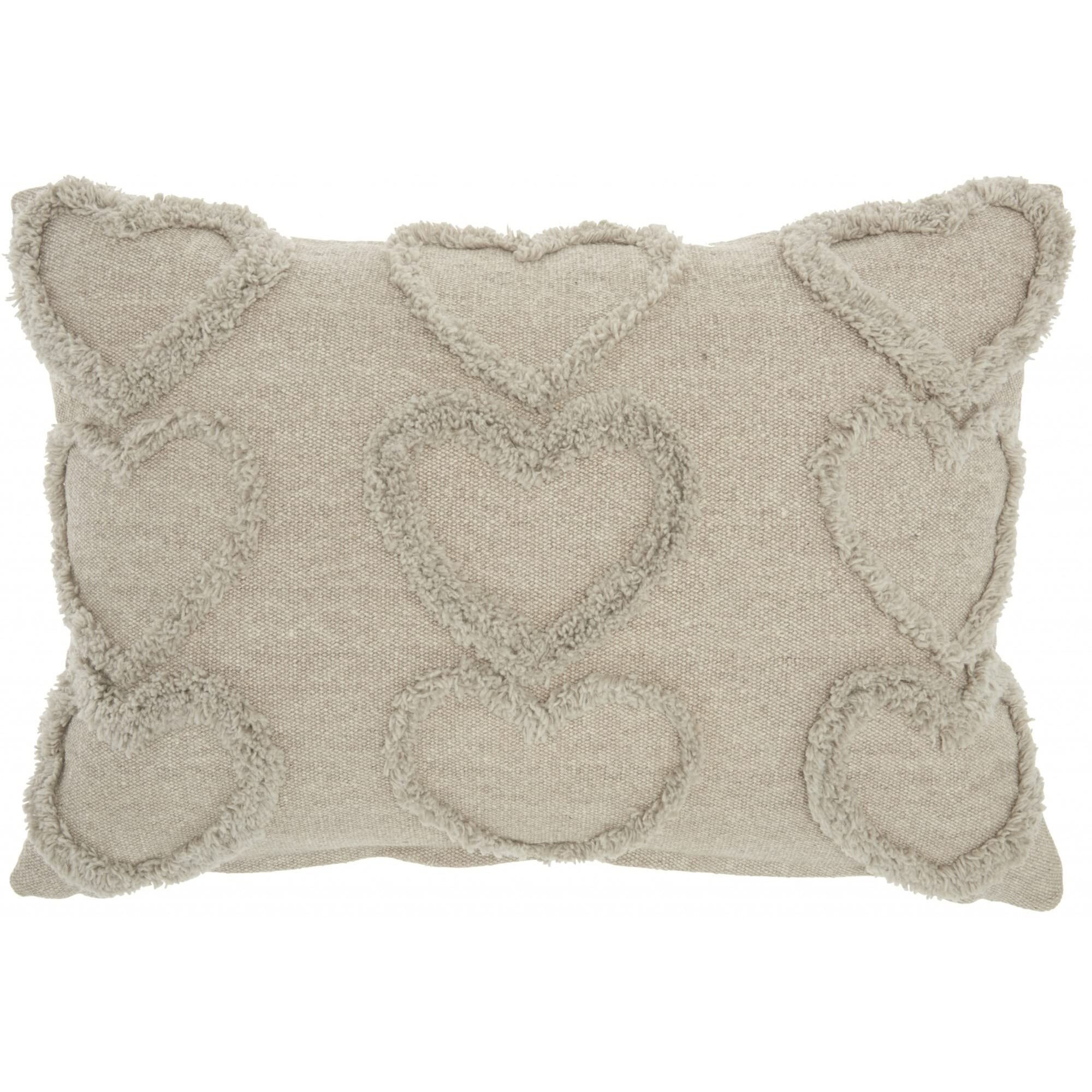 Homeroots Grey Cotton Whimsical Heart Detail Gray Lumbar Pillow