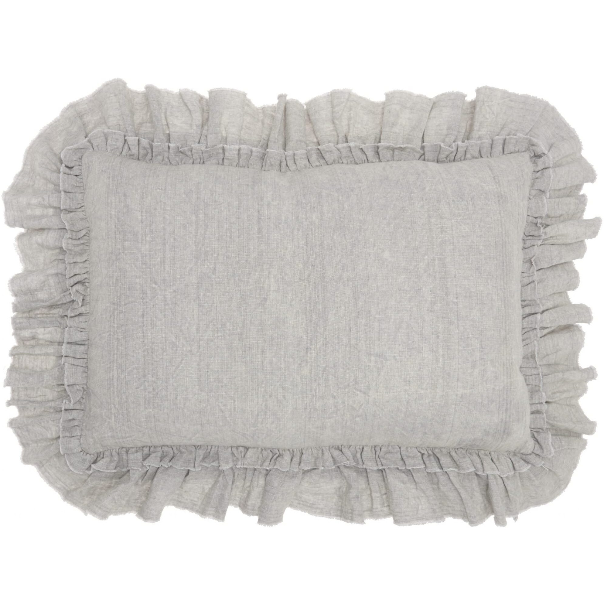 Homeroots Grey Linen Dainty Ruffle Edged Light Gray Lumbar Pillow