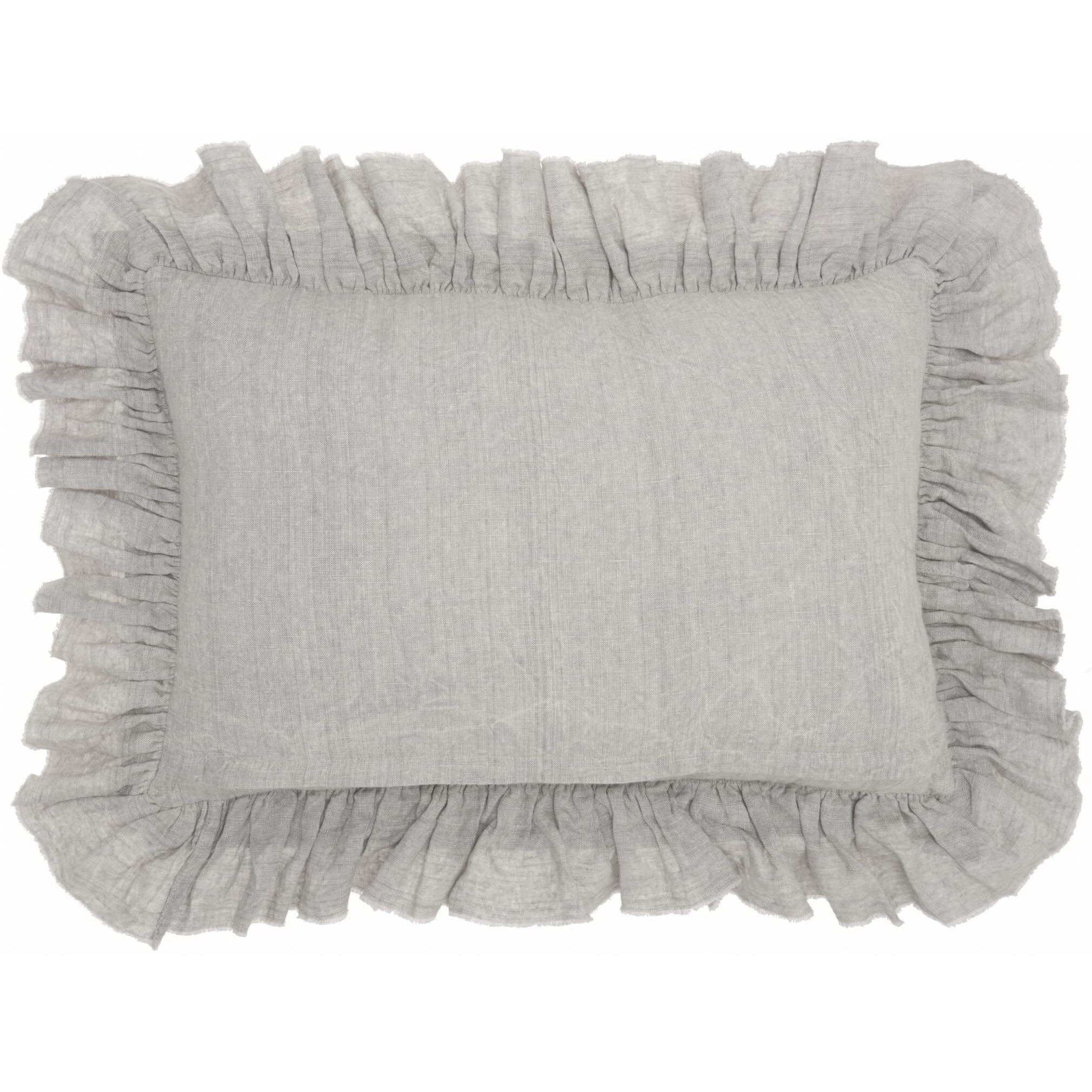 Homeroots Grey Linen Dainty Ruffle Edged Light Gray Lumbar Pillow