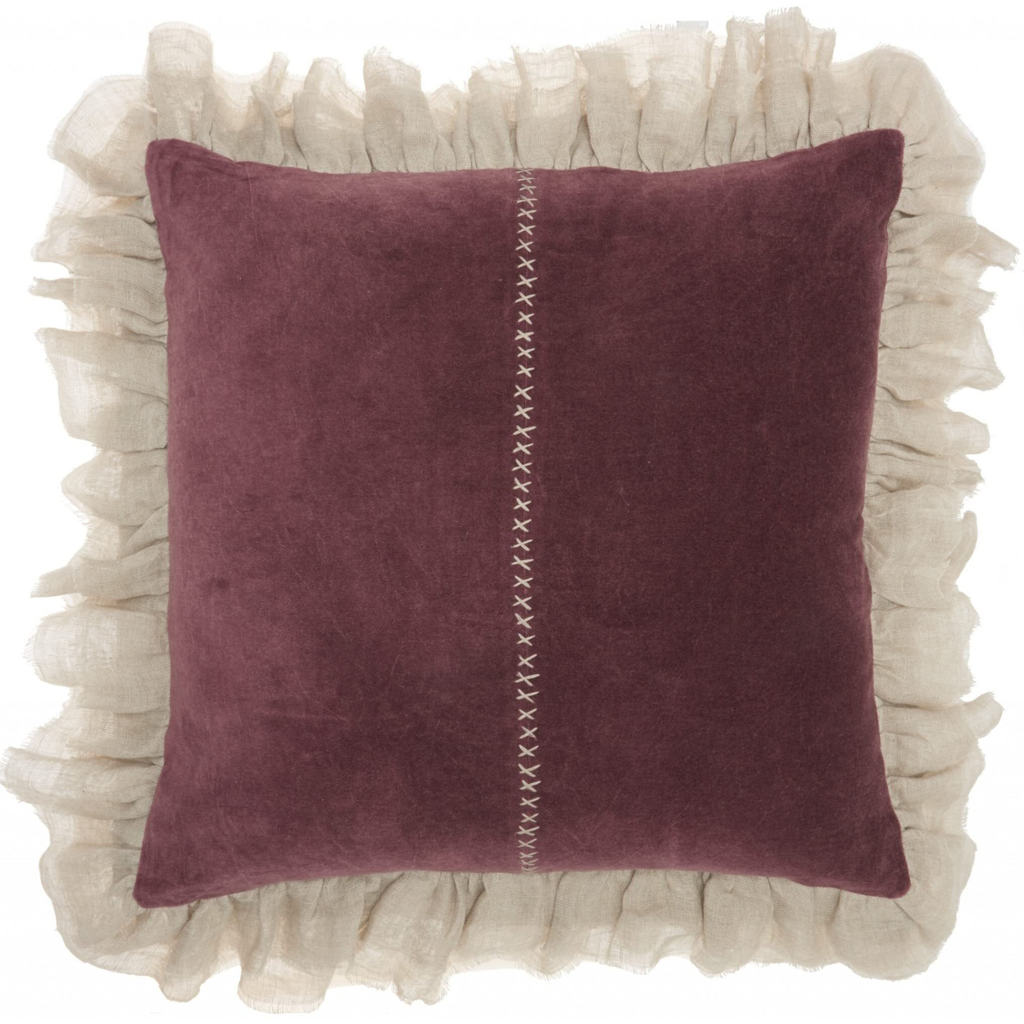 Homeroots Grey Cotton Wide Tasseled Marble Maroon Throw Pillow