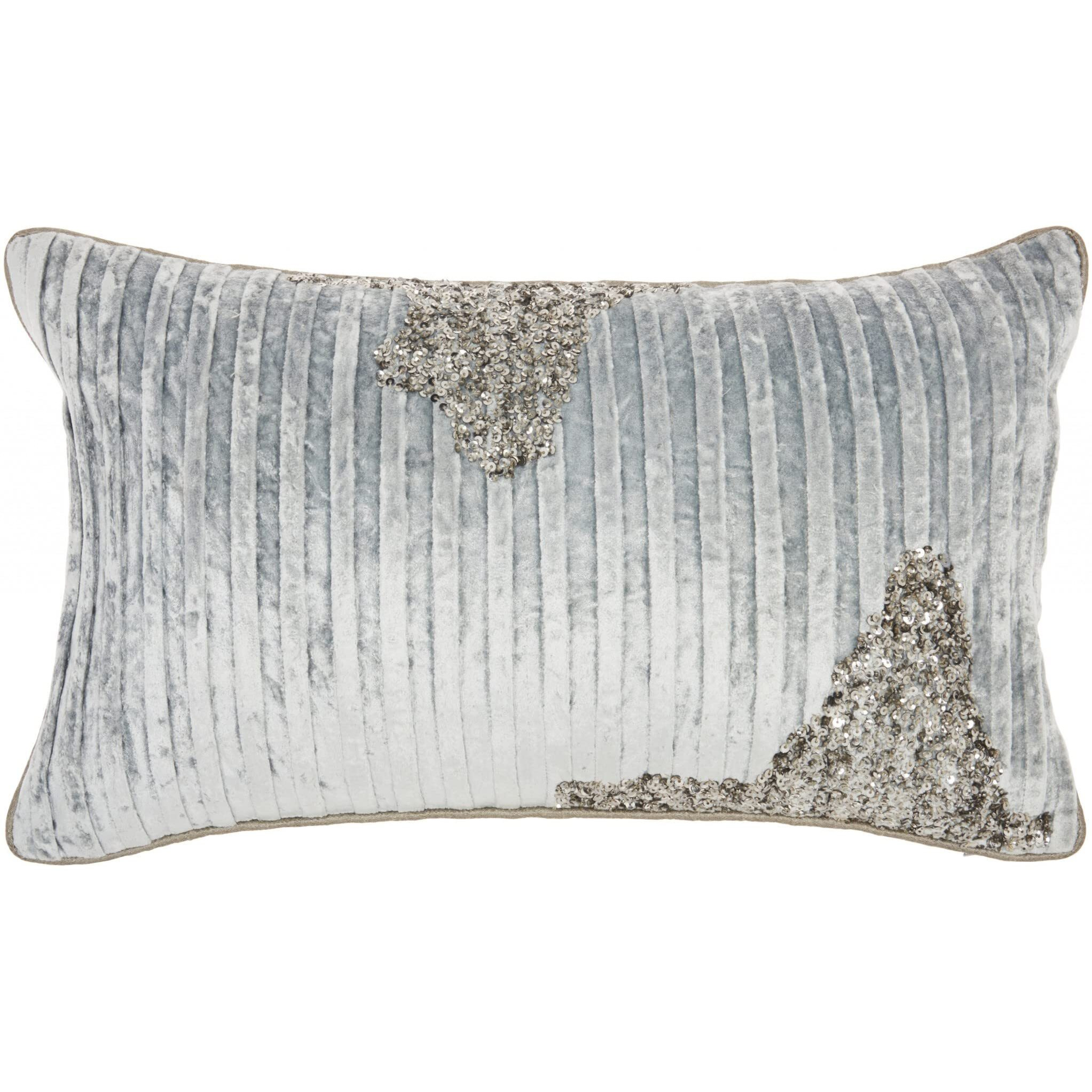 Homeroots Grey Cotton Periwinkle Embellished Lumbar Pillow