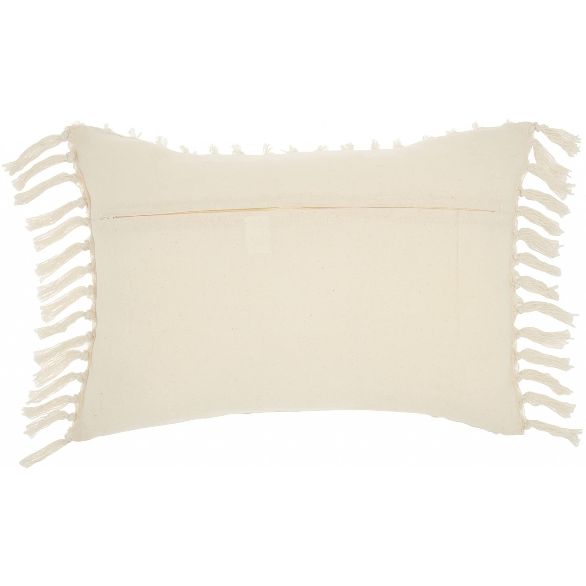 Homeroots Grey Cotton Tassel Detailed White Lumbar Pillow