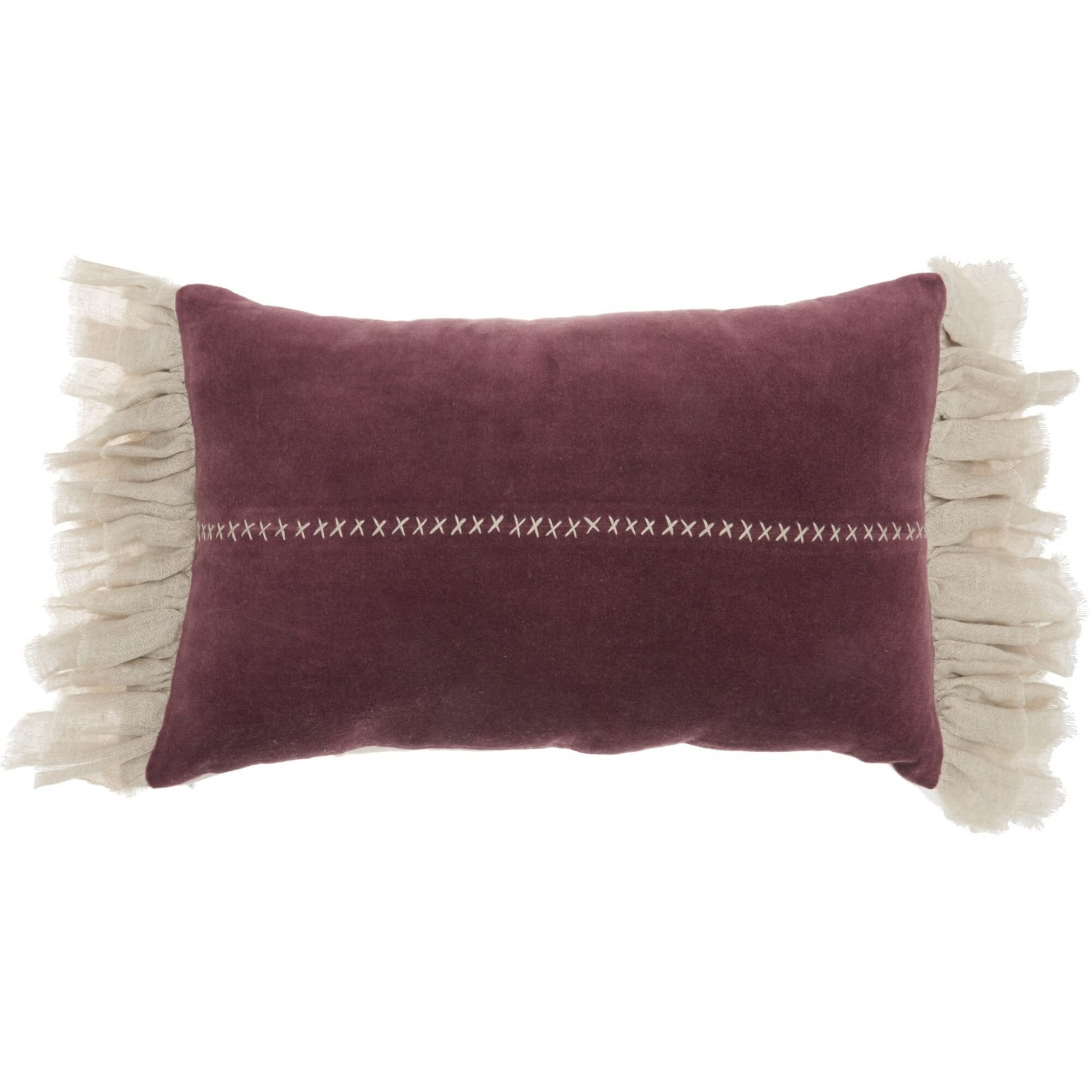 Homeroots Grey Cotton Wide Tasseled Marble Maroon Lumbar Pillow