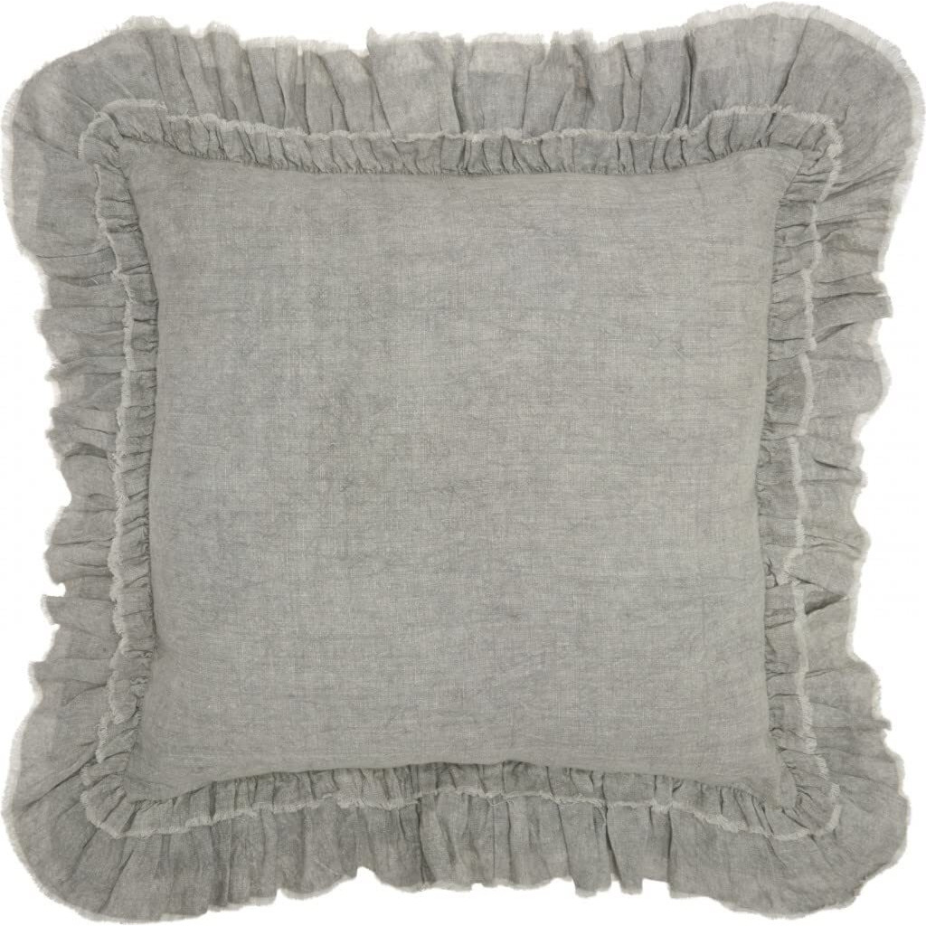 Homeroots Grey Linen Dainty Ruffle Edged Light Gray Throw Pillow