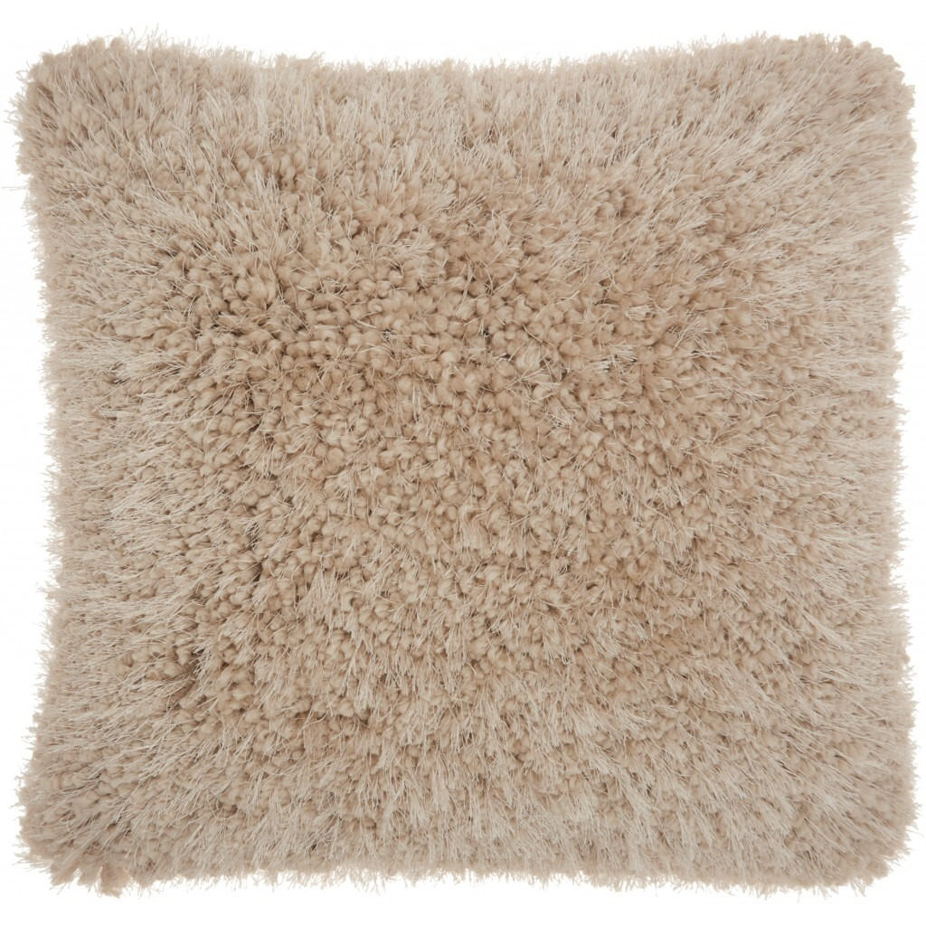 Fluffy Beige Shag Accent Throw Pillow
