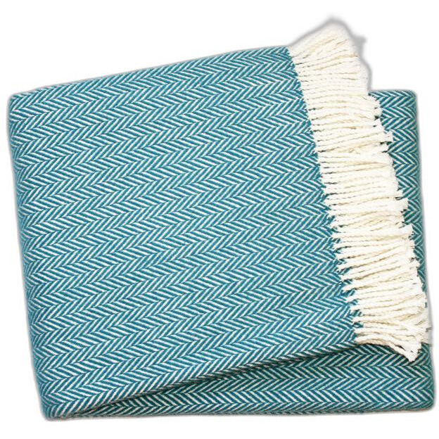 Teal Blue And White Dreamy Soft Herringbone Throw Blanket