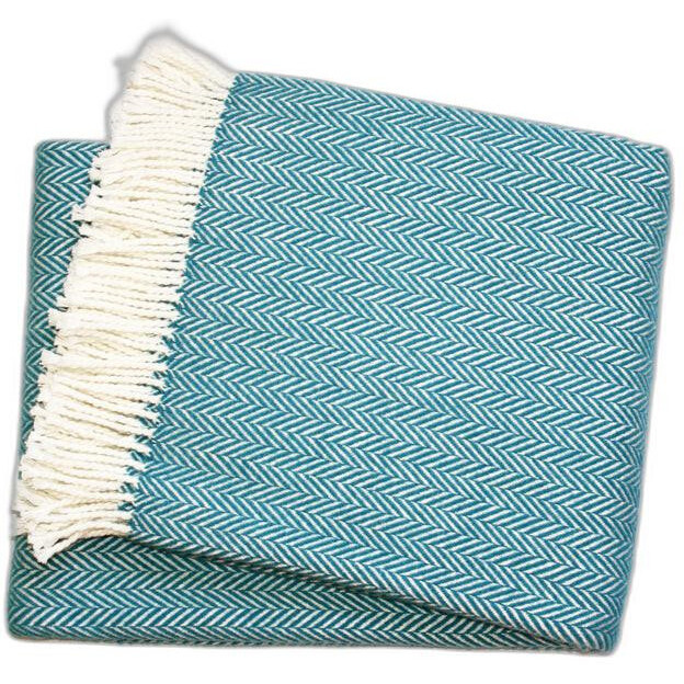 Teal Blue And White Dreamy Soft Herringbone Throw Blanket