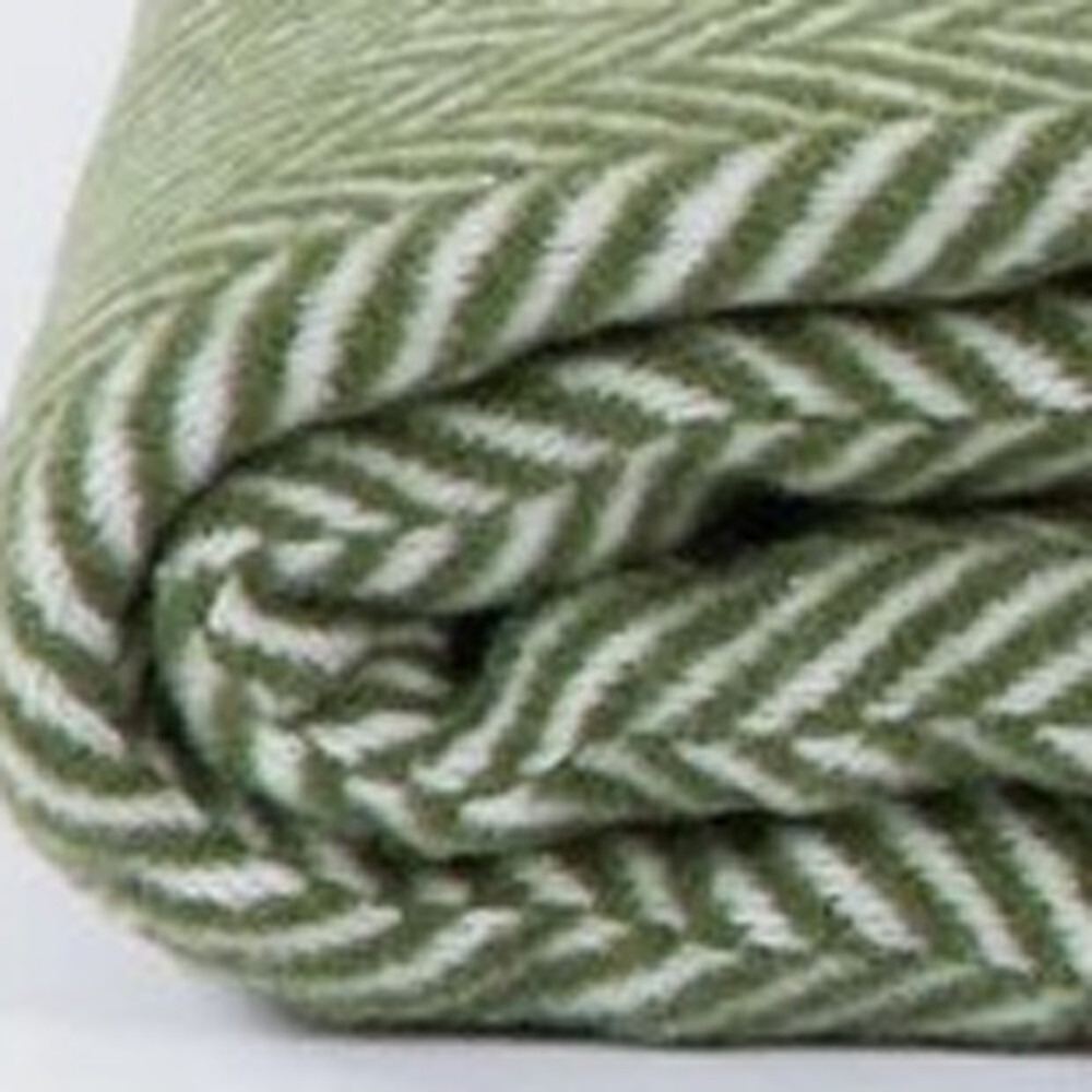 Moss Green And White Dreamy Soft Herringbone Throw Blanket