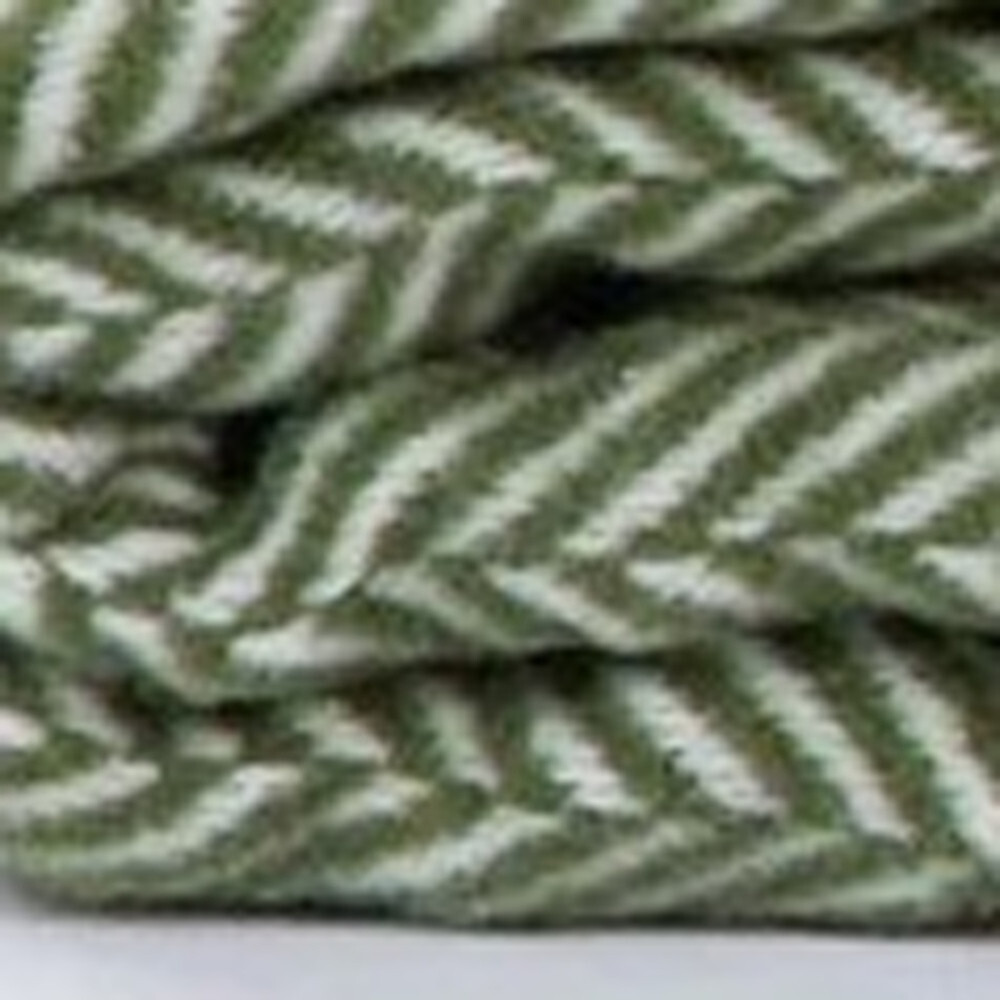 Moss Green And White Dreamy Soft Herringbone Throw Blanket