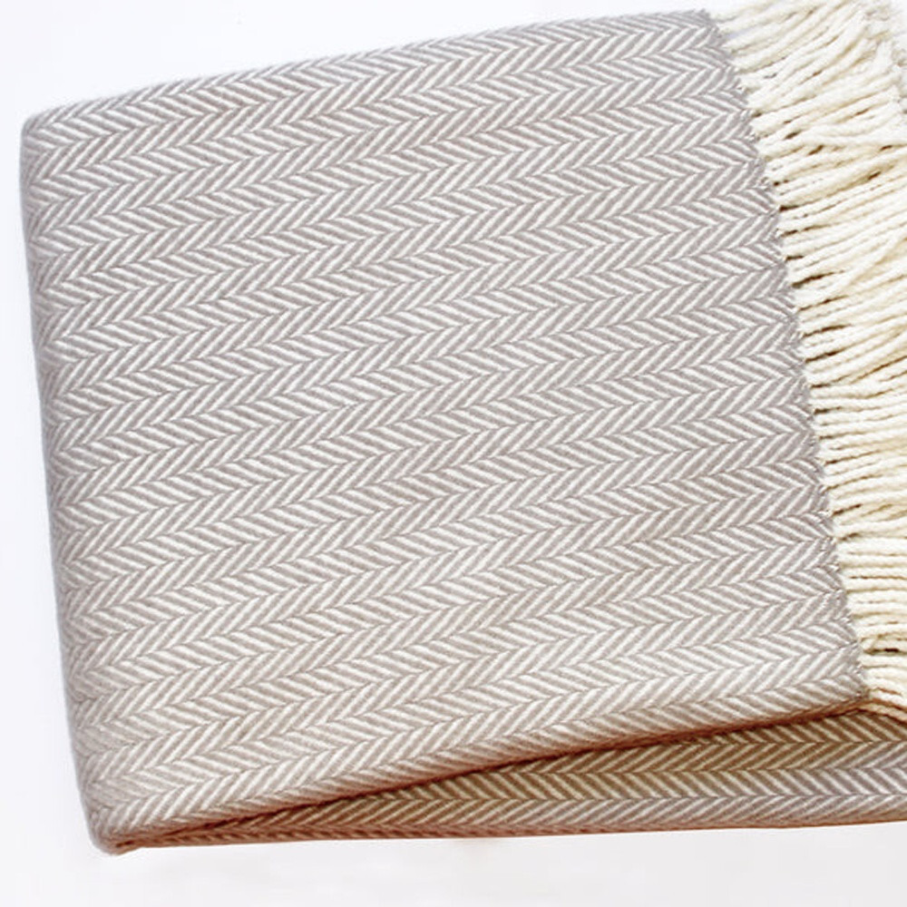 Grey And White Dreamy Soft Herringbone Throw Blanket